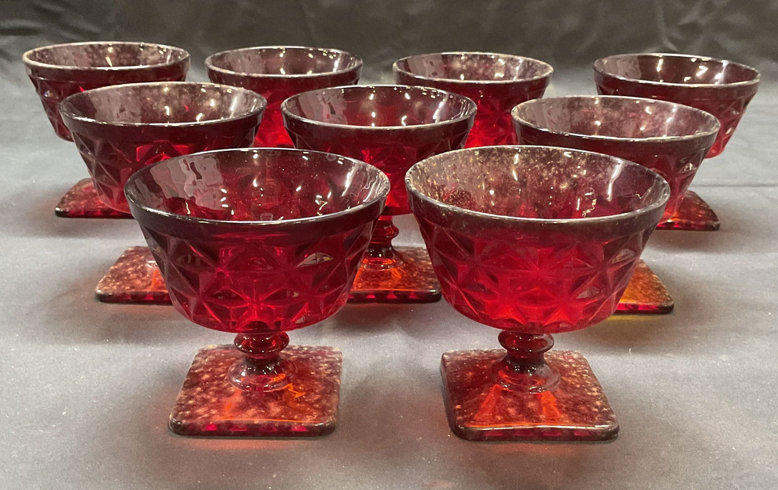 Set 9 Ruby Red Glass Sherbet Dishes (1 of 7)