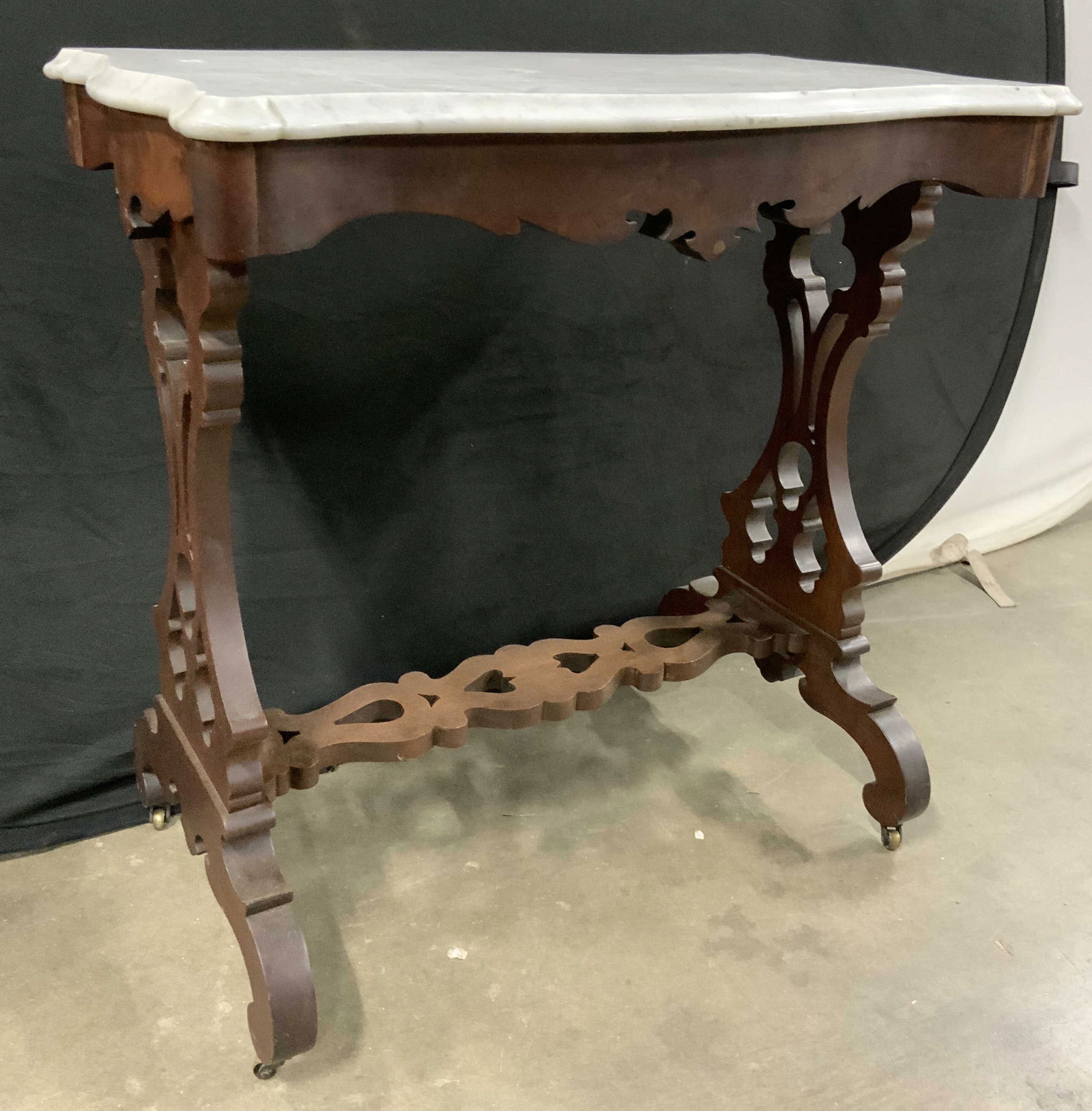 Vntg Wood Accent Table W White Marble Top W Casters (1 of 7)