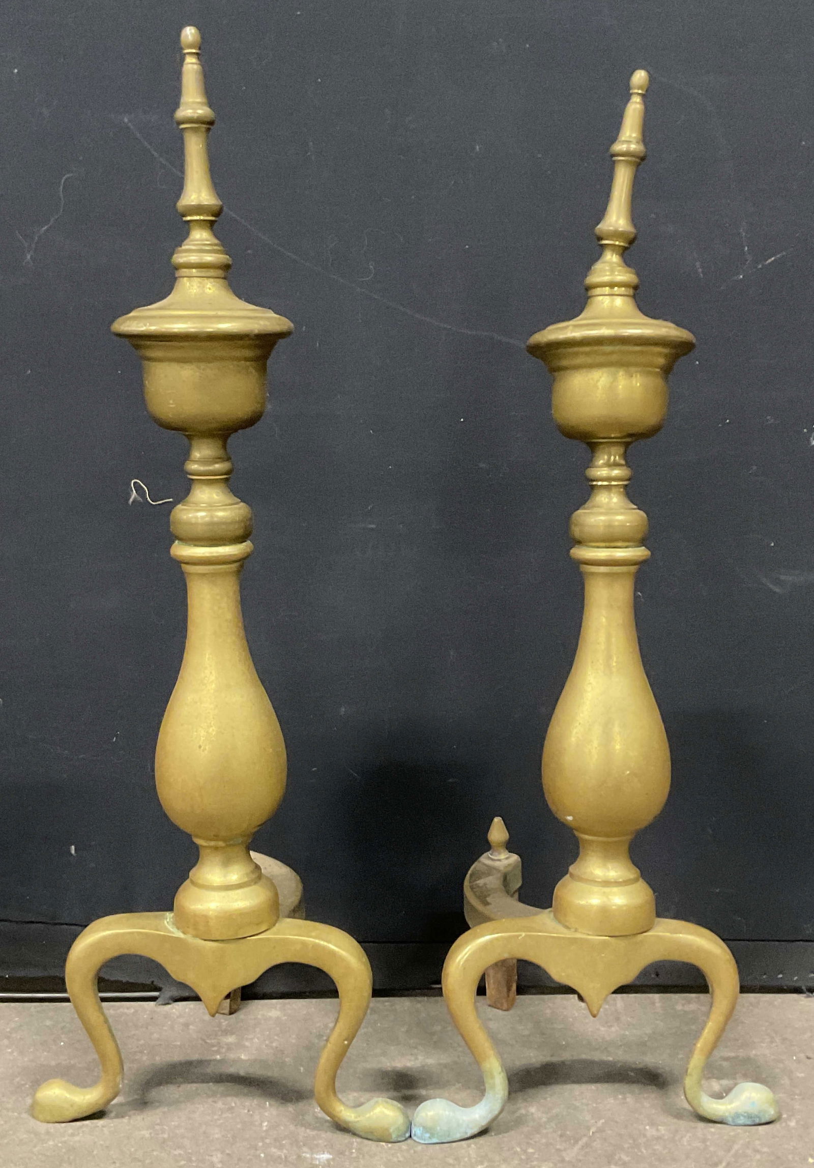 Pr Vntg Brass Finial Andiron Guard Bars / Fronts (1 of 6)