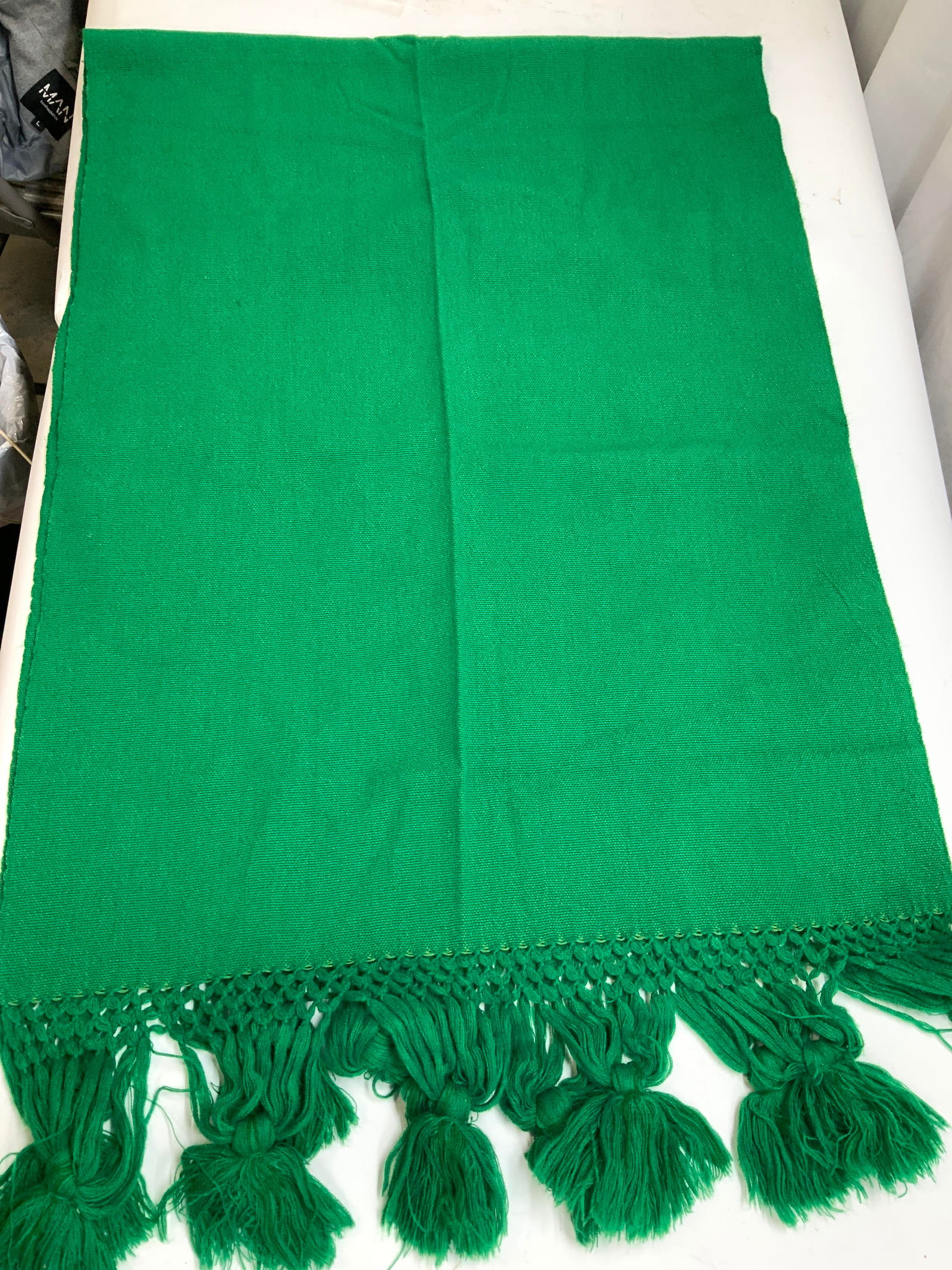 Irish Green Shawl/ Furniture Runner w Tassels (1 of 6)