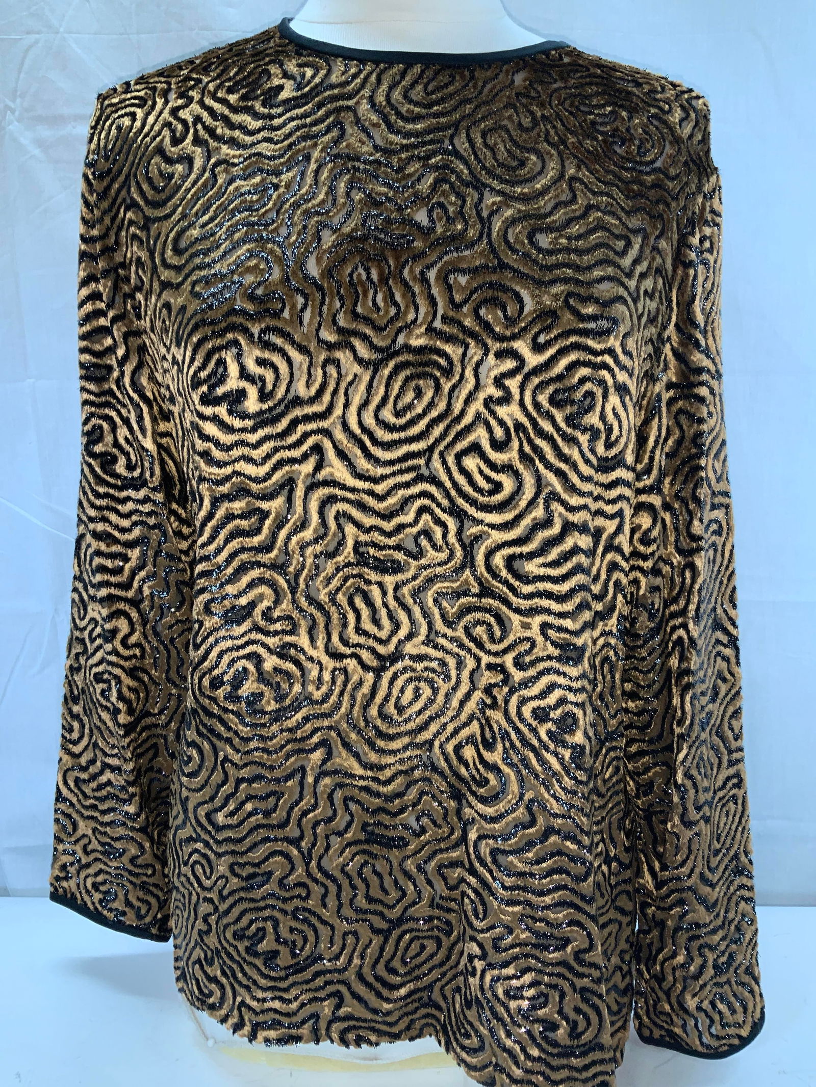 ESCADA Margaretha Ley Blouse, Germany: Plush long sleeve blouse by ESCADA , geometrical pattern with an animal print look. Made in Germany size 40. A mix of rayon, silk, & polyester. Made in Germany clothing, luxury brand escada, Escada Ma