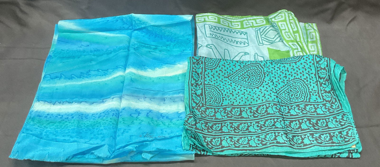 Lot 3 Blue Patterned Silk Scarves, India, Kriska (1 of 6)