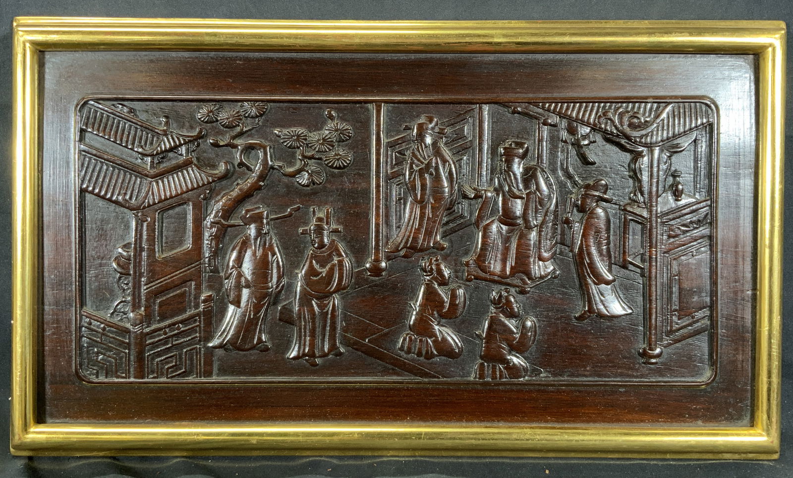 Framed Asian Wooden Relief Emperor Wall Panel (1 of 8)