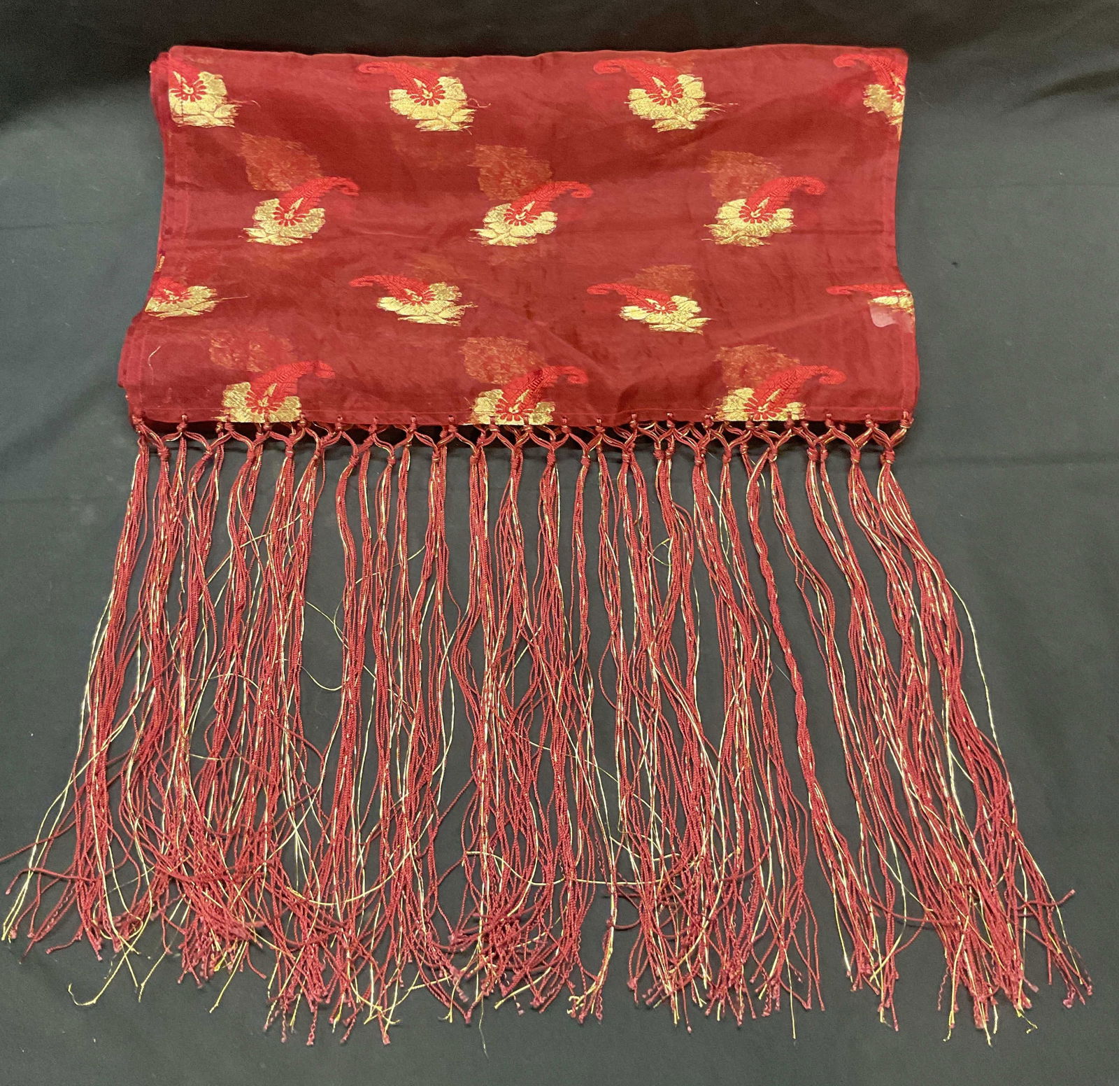 Red & Gold Silk Paisley Wrap Scarf, Pakistan (1 of 6)