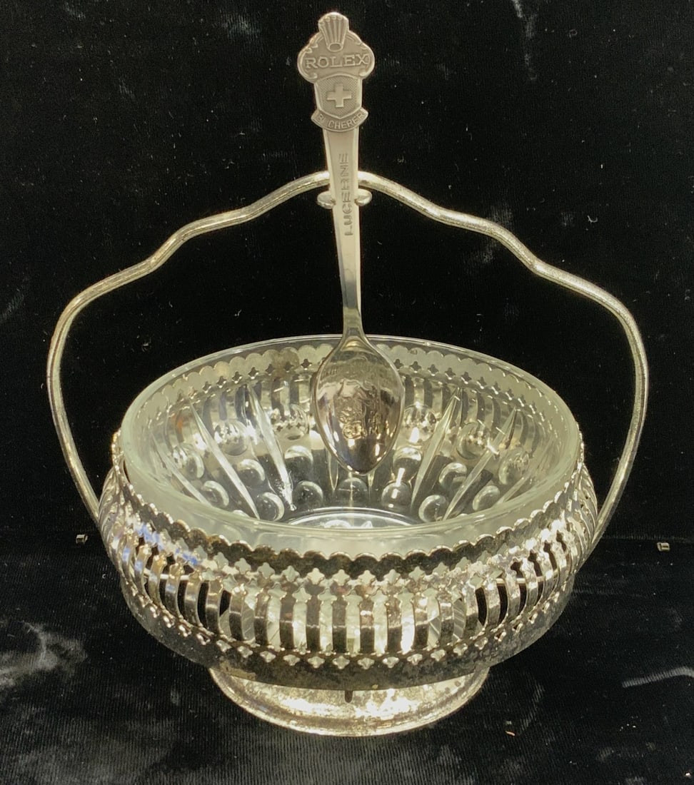 Bucherer Switzerland Glass Sugar Bowl w Spoon, 3 (1 of 6)