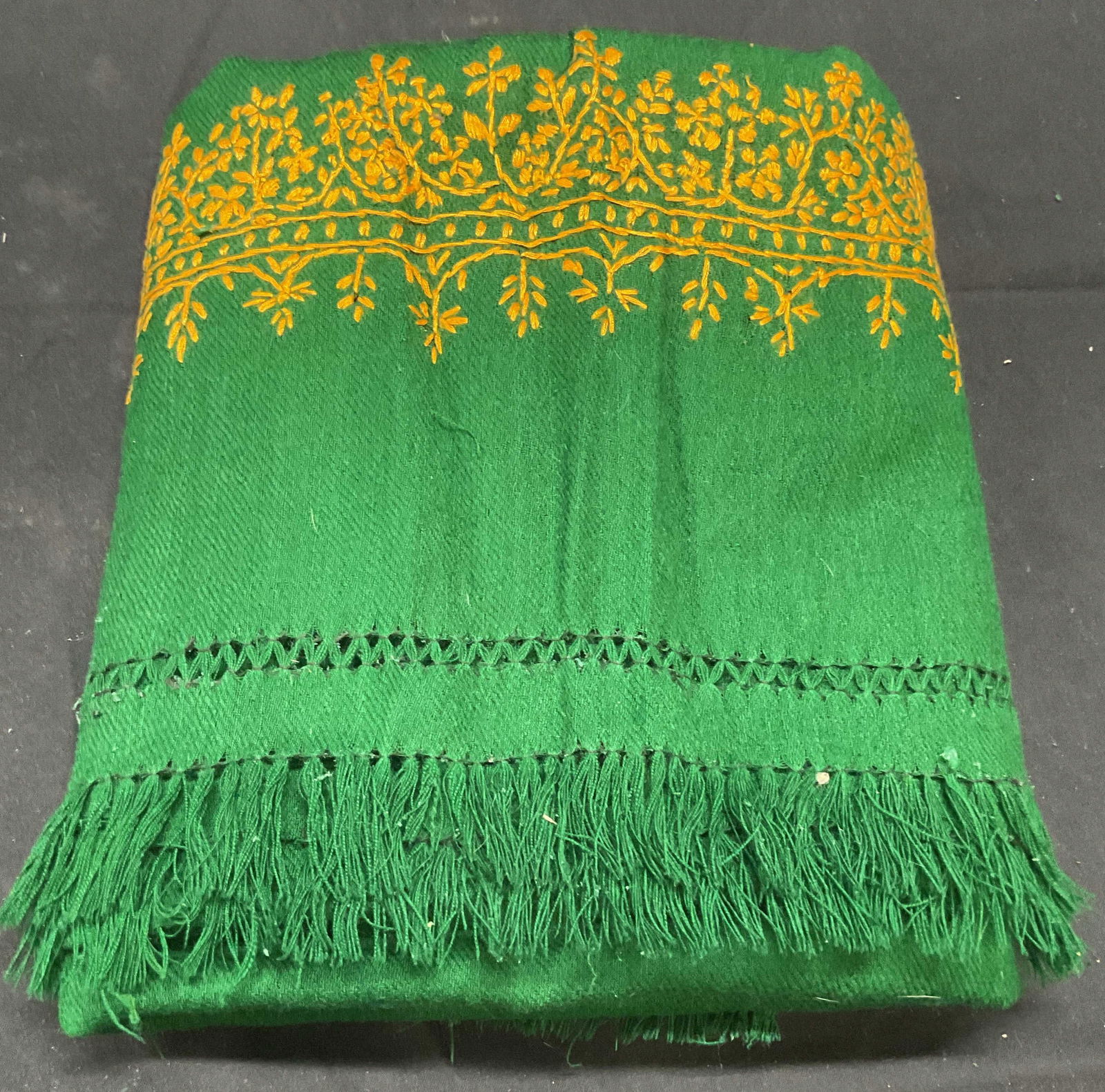 Vintage Green & Yellow Embroidered Scarf (1 of 6)