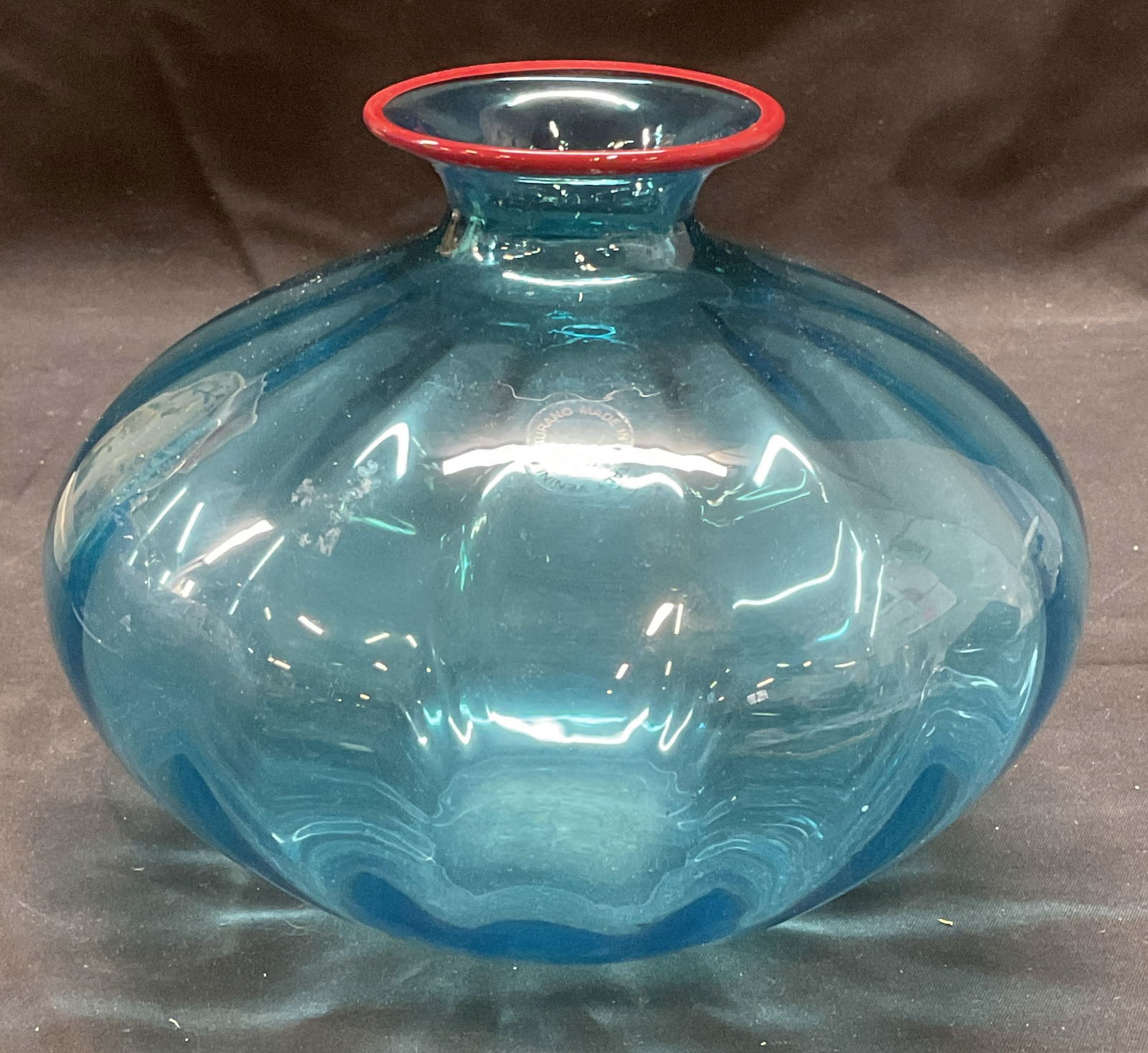 Venini MURANO Blue Art Glass Vase, Italy (1 of 7)