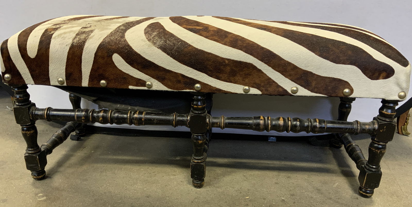 Vintage Zebra Style Hide Wooden Leg Bench (1 of 10)