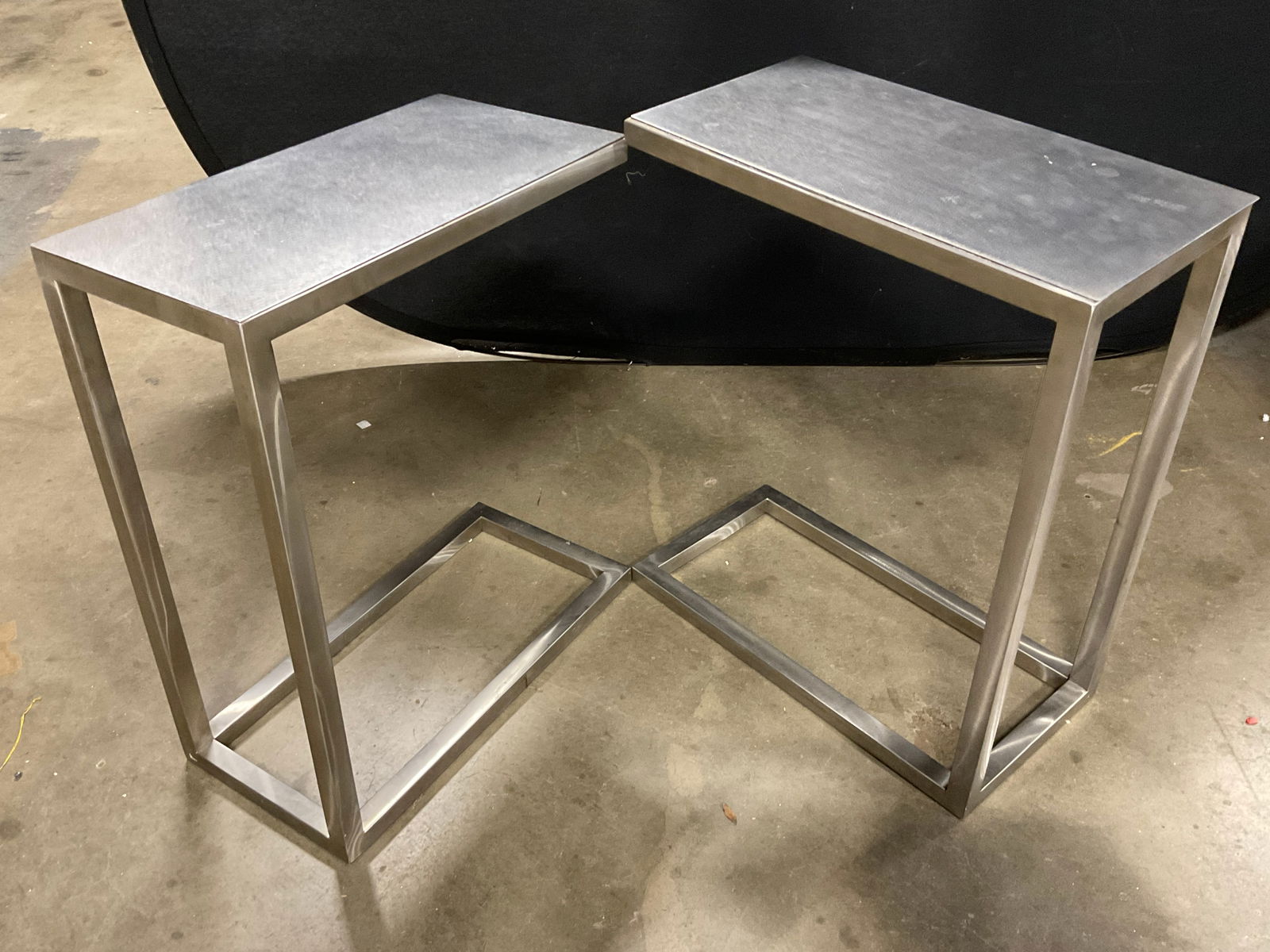 Pair Minimalist Silver Tone Metal C-Tables (1 of 10)