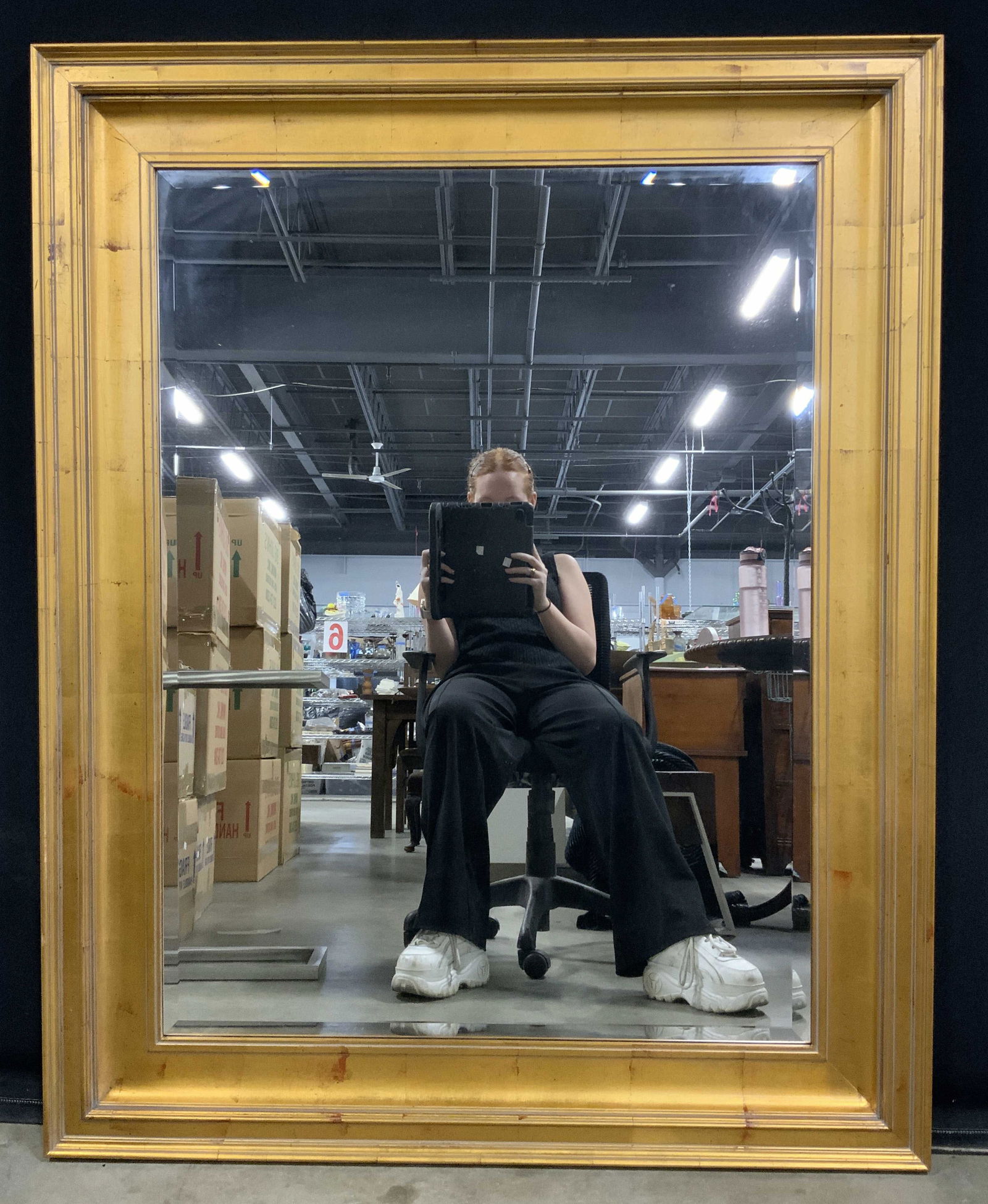 Large Gold Toned Gilt Wooden Framed Mirror (1 of 8)