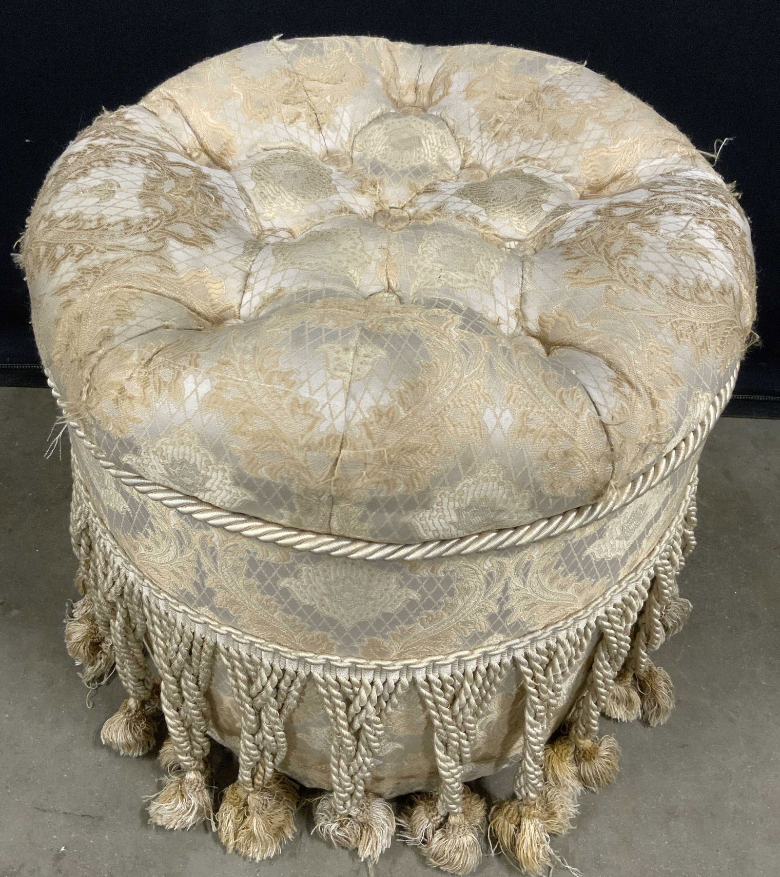 Vntg Tufted Upholstered Vanity Stool W Tassels USA (1 of 7)