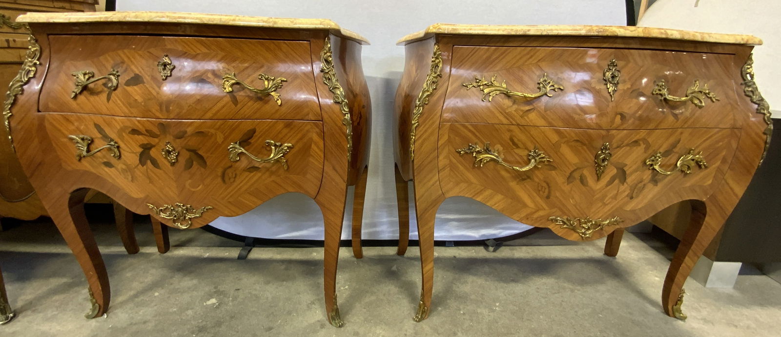 Louis XV Style Antq Pr Marble Top Marquetry Commodes (1 of 12)