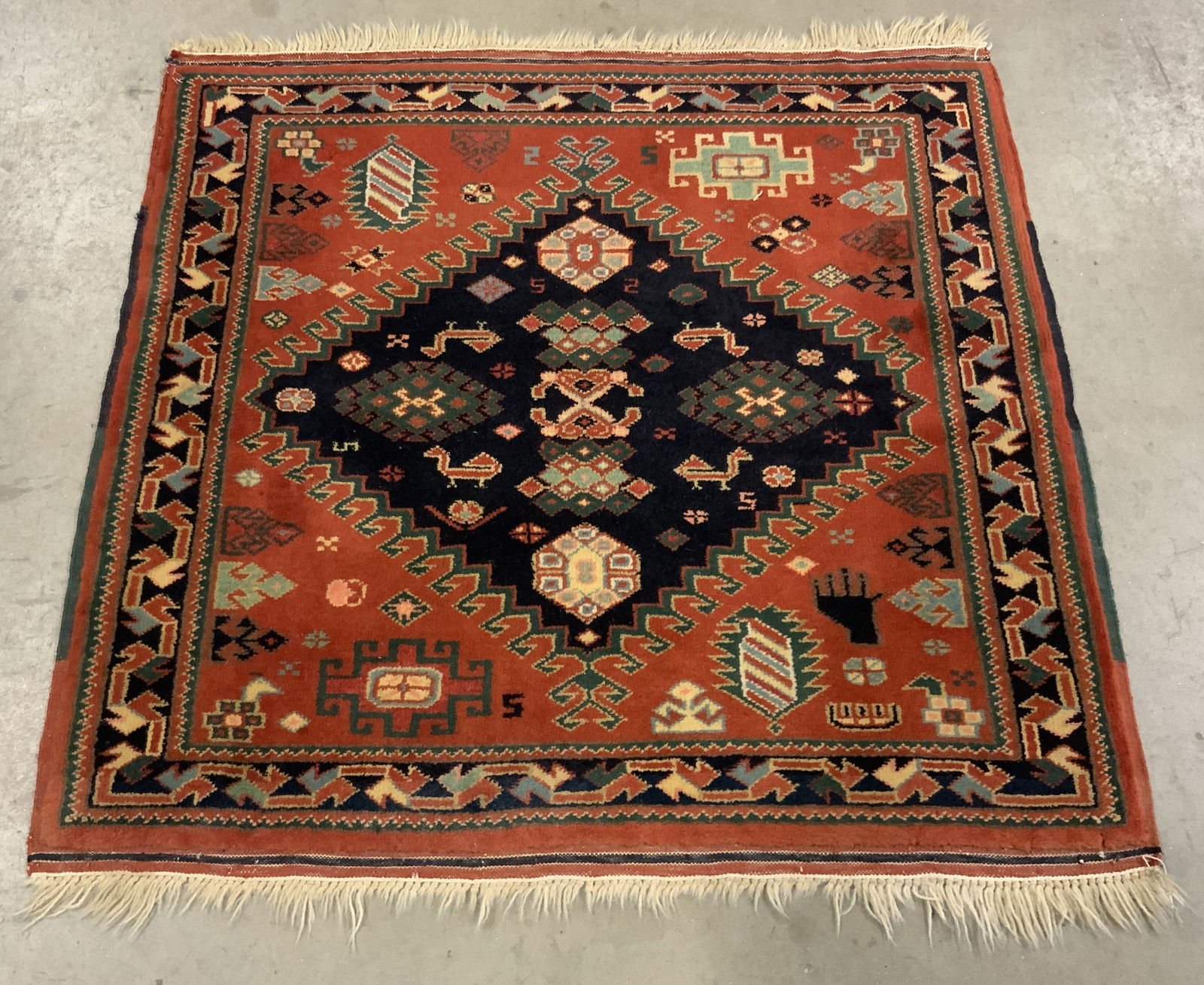 Vintage Persian Fringe Trim Figural Motif Rug (1 of 10)