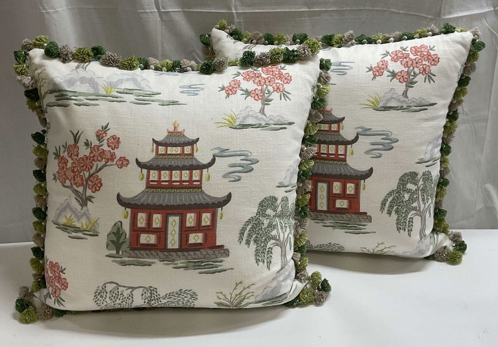 Pair Custom Made Asian Pagoda Pillows (1 of 6)