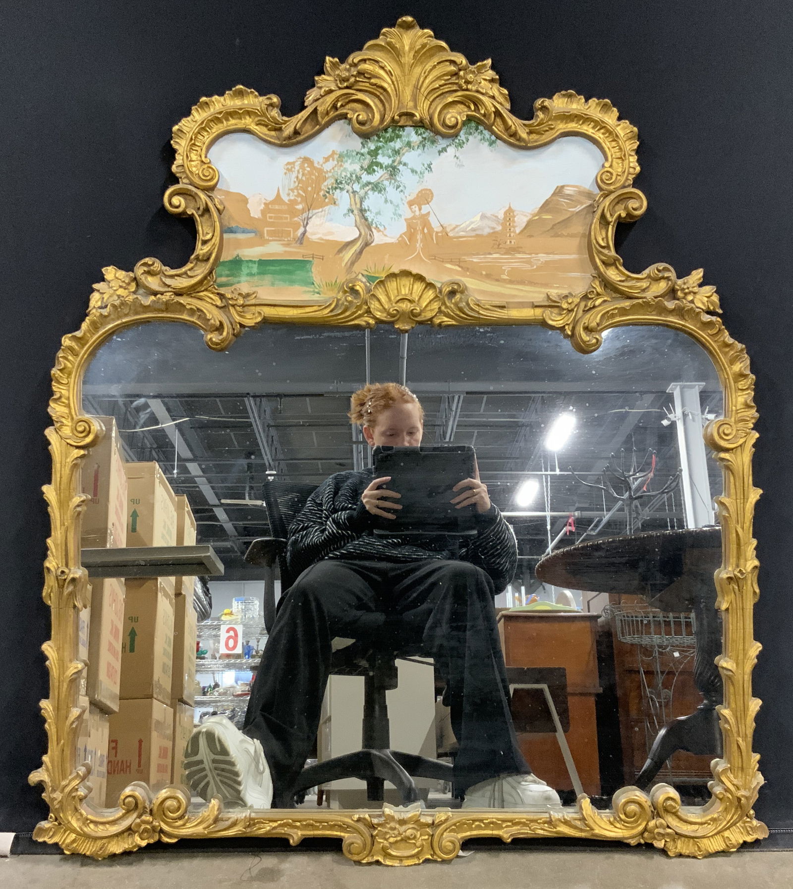 Asian Painting on Large Ornate Gilt Framed Mirror (1 of 13)