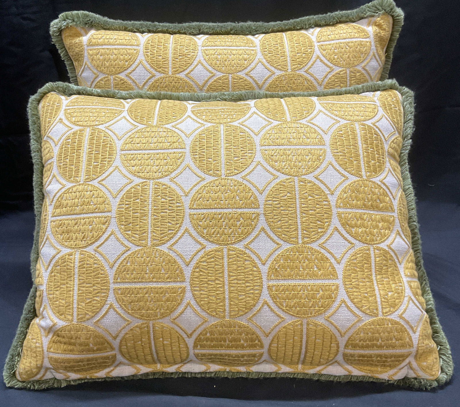 Pair Custom Made Yellow & White Geometric Pillows (1 of 6)