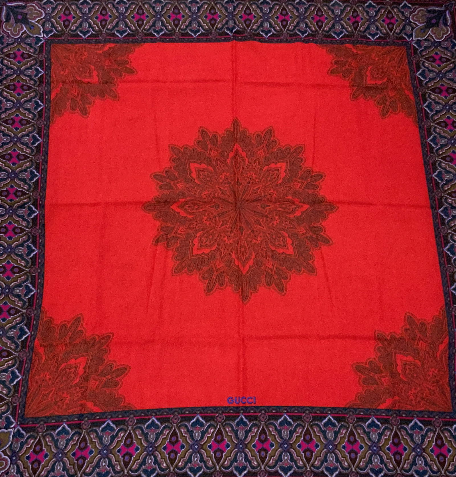 GUCCI ITALY Patterned Fray Trim Wool Scarf (1 of 8)