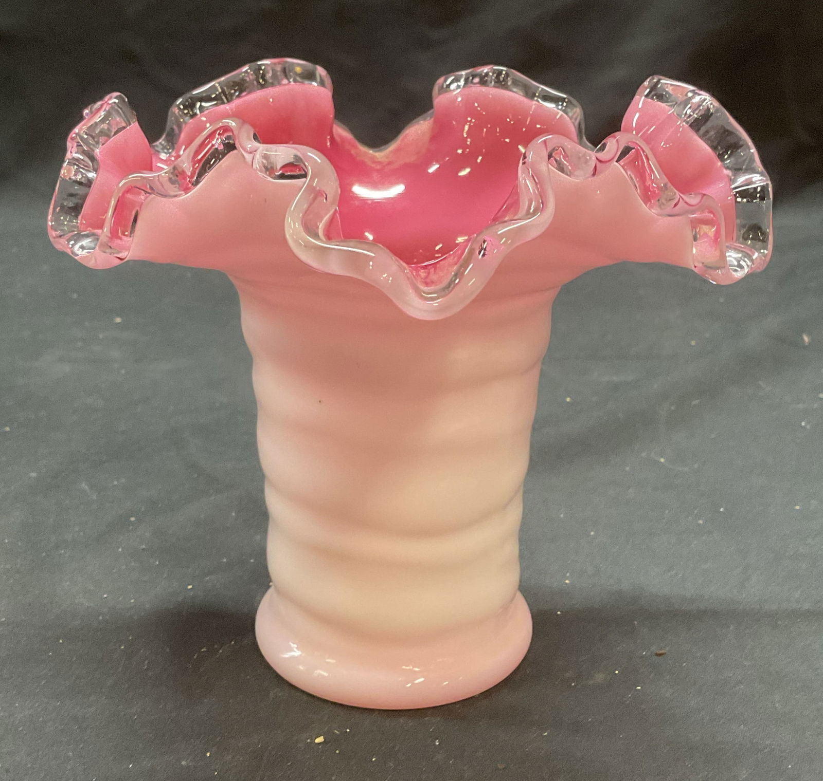 White & Pink Art Glass Handkerchief Vase (1 of 7)