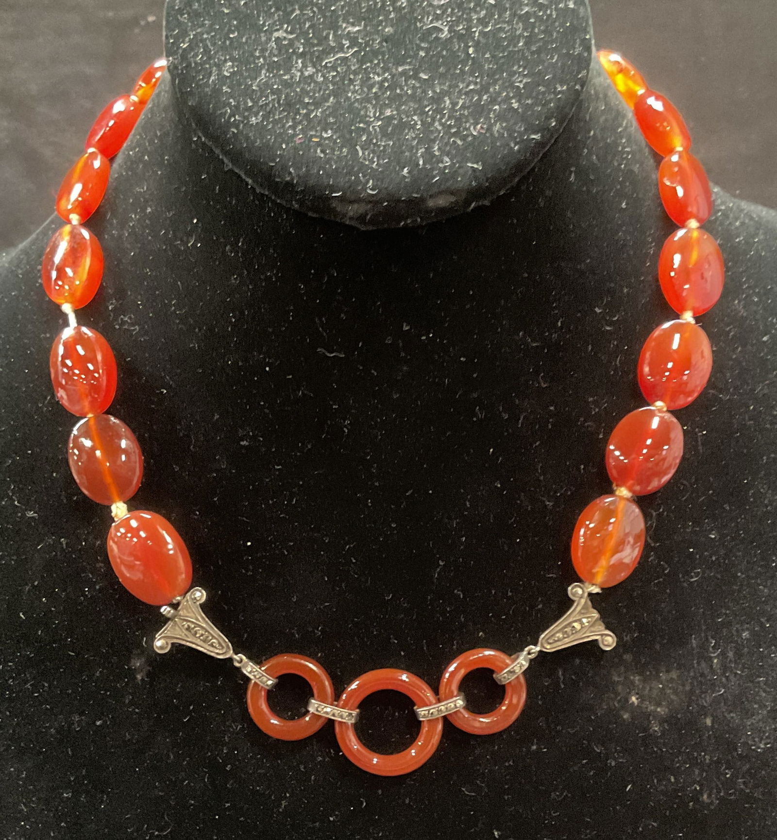 Vintage Carnelian & Sterling Silver Necklace (1 of 6)