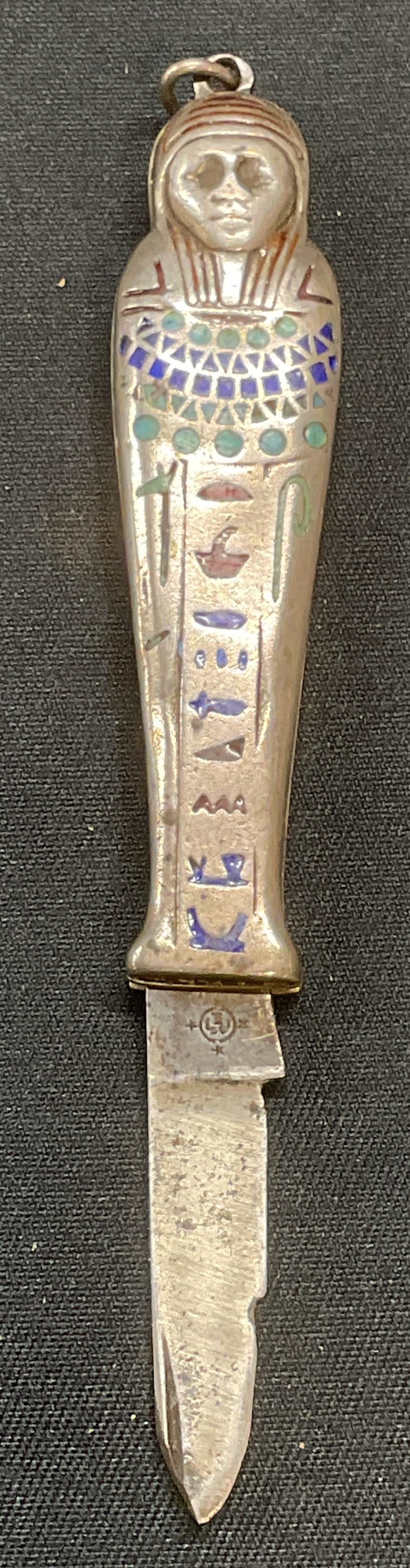 Signed Sterling Silver Egyptian Sarcophagus Knife (1 of 6)