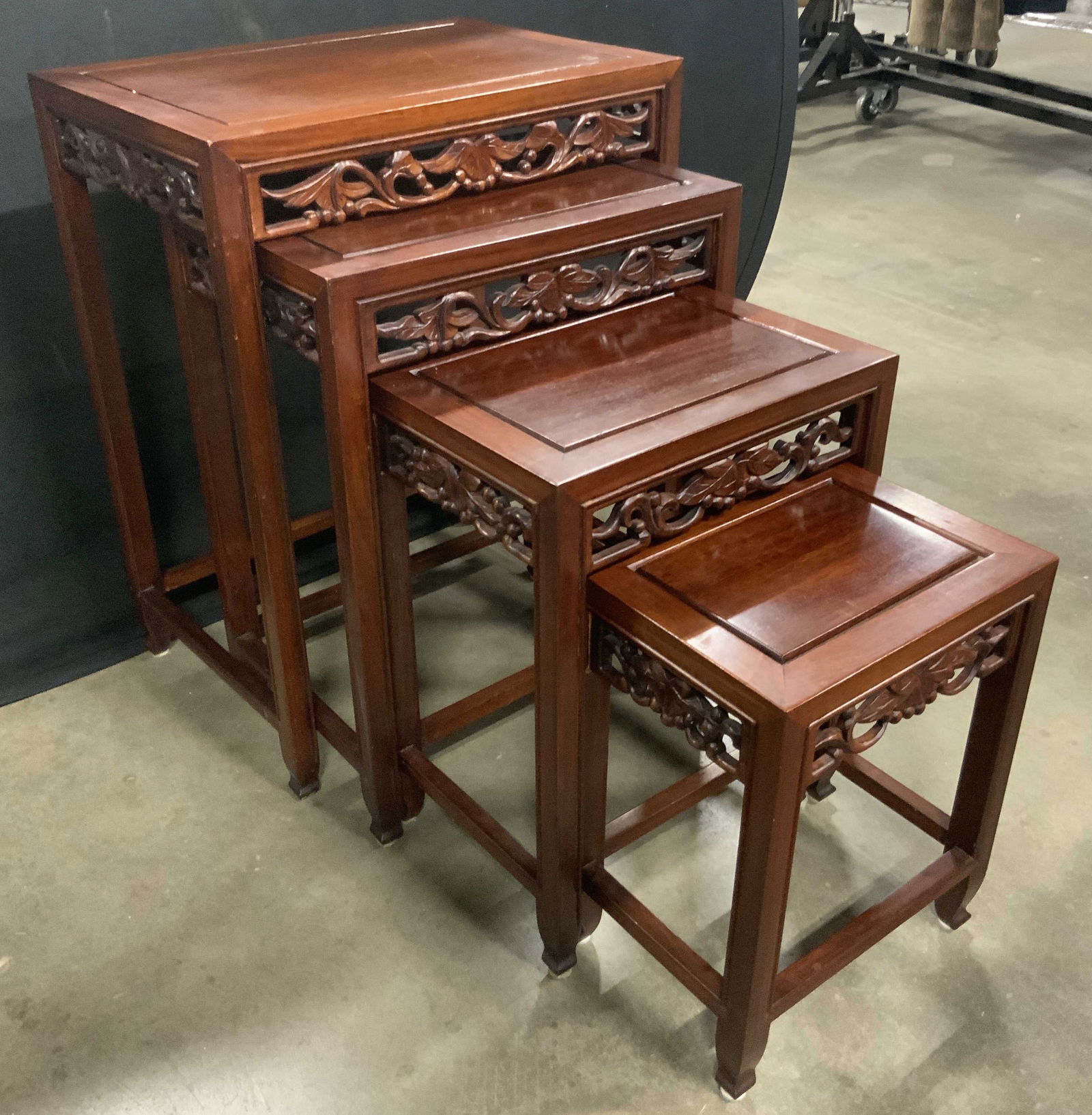 Set 4 Vintage Asian Carved Wood Nesting Tables (1 of 15)