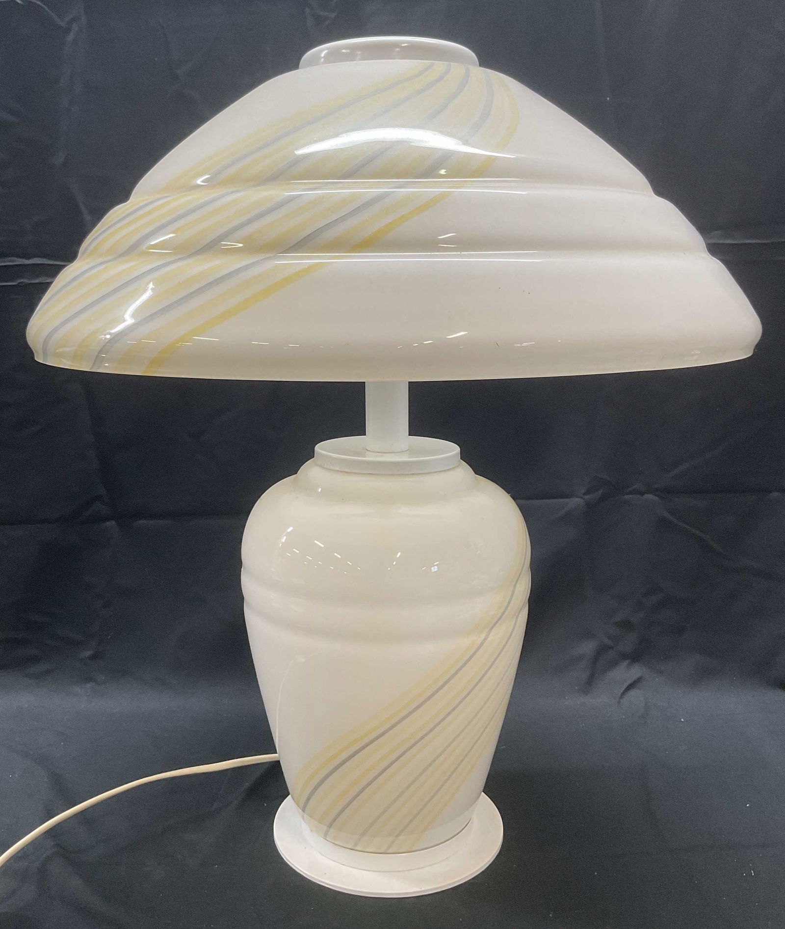 Art Glass Murano Style White Stripe Table Lamp (1 of 7)
