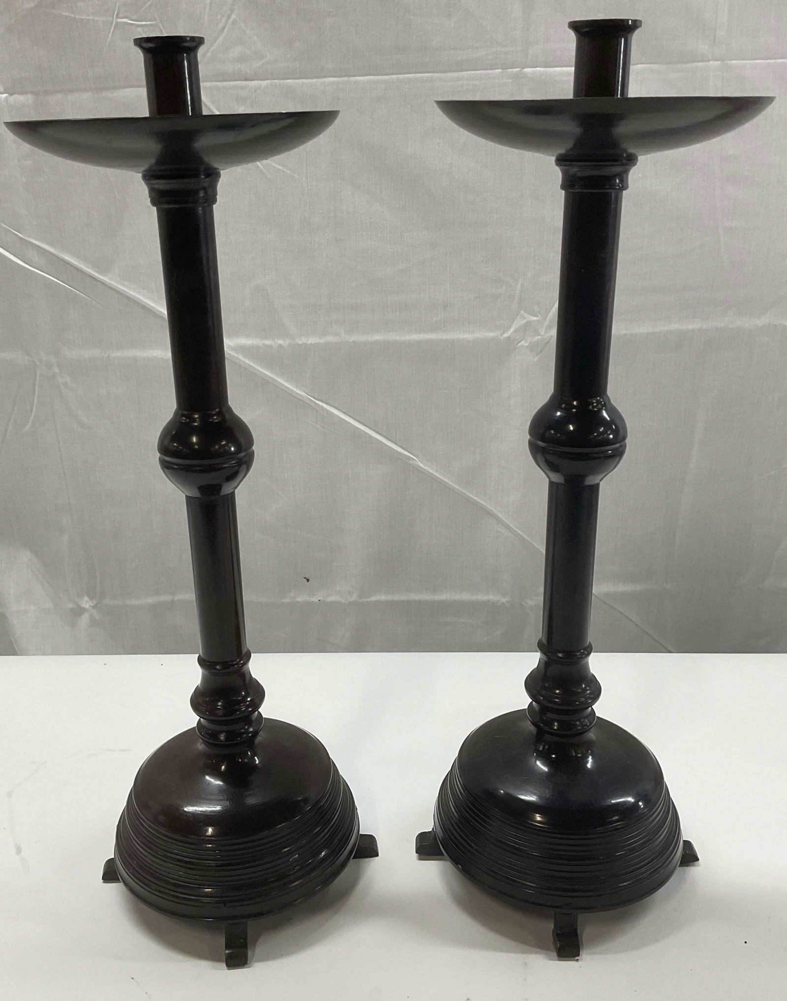 Pair MAITLAND Smith Bronze Pillar Candle Holders (1 of 8)