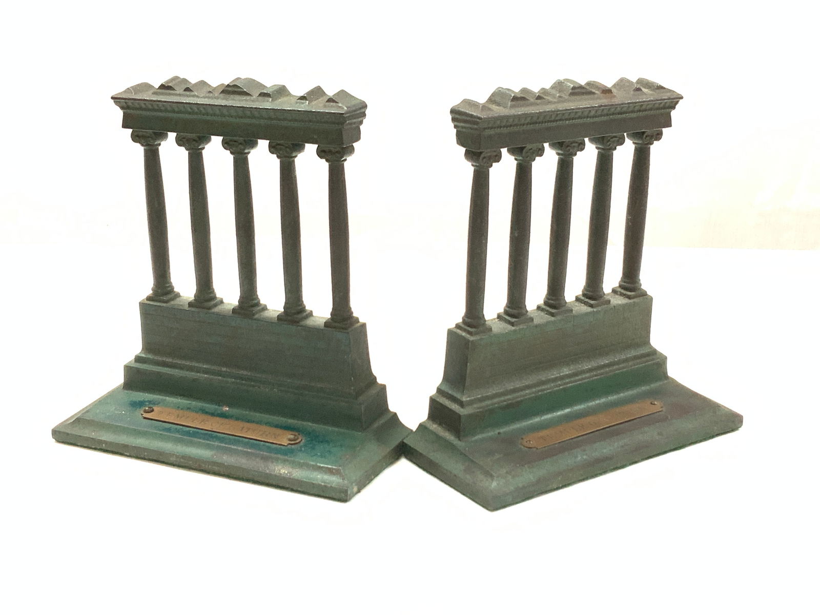 Pair B&H Verdigris Iron Temple of Saturn Book Ends (1 of 6)