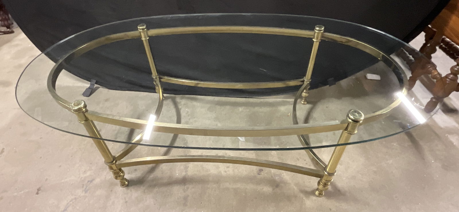 Vintage Glass Top Oval Form Brass Coffee Table (1 of 10)
