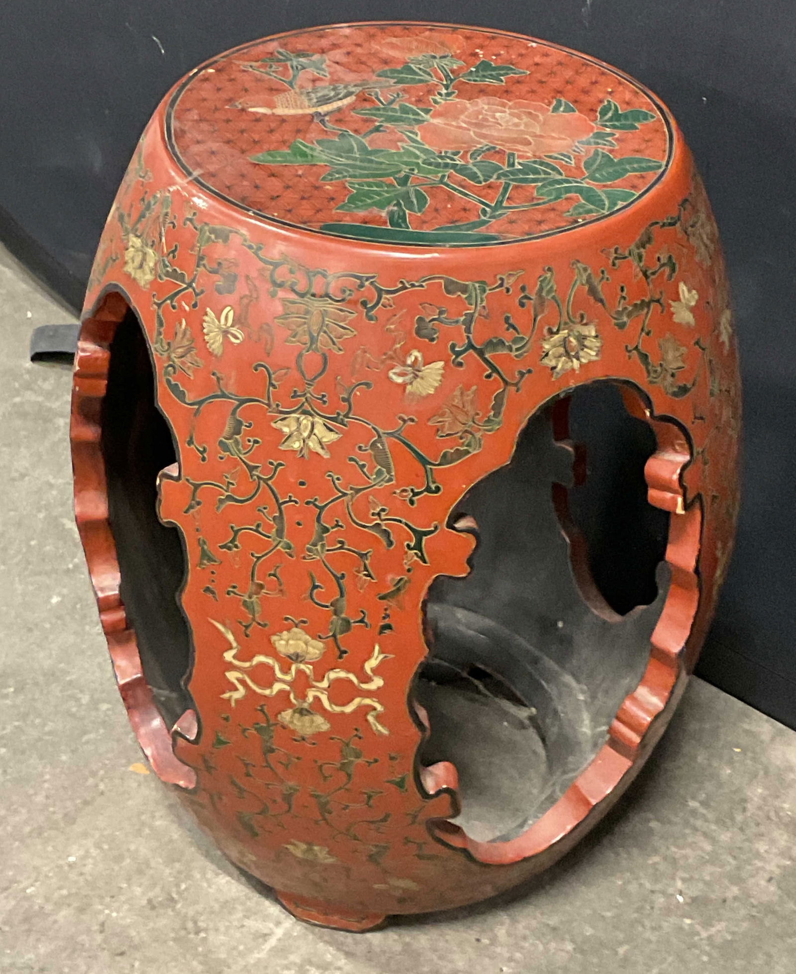 Beijing Gold Asian Inlaid Lacquer Stool /End Table (1 of 10)