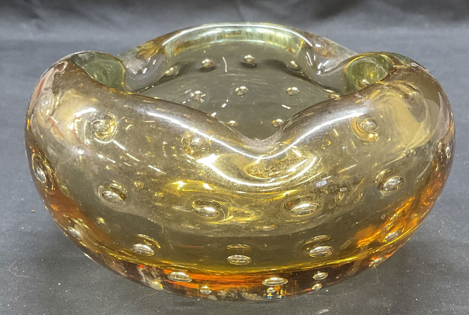 Vintage Controlled Bubble Yellow Art Glass Bowl (1 of 6)