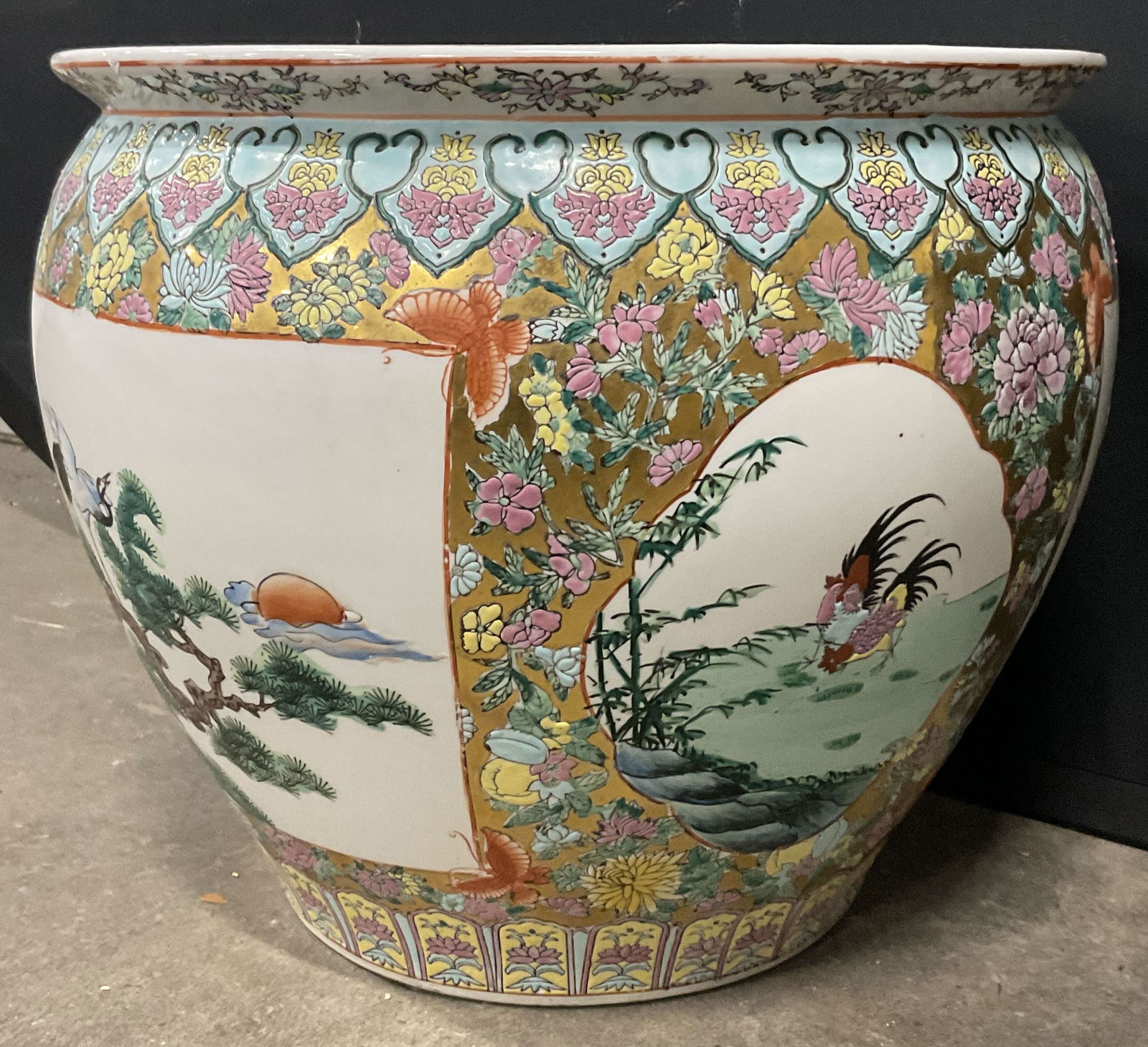 Vntg Hand Painted Asian Ceramic Fishbowl Planter (1 of 10)