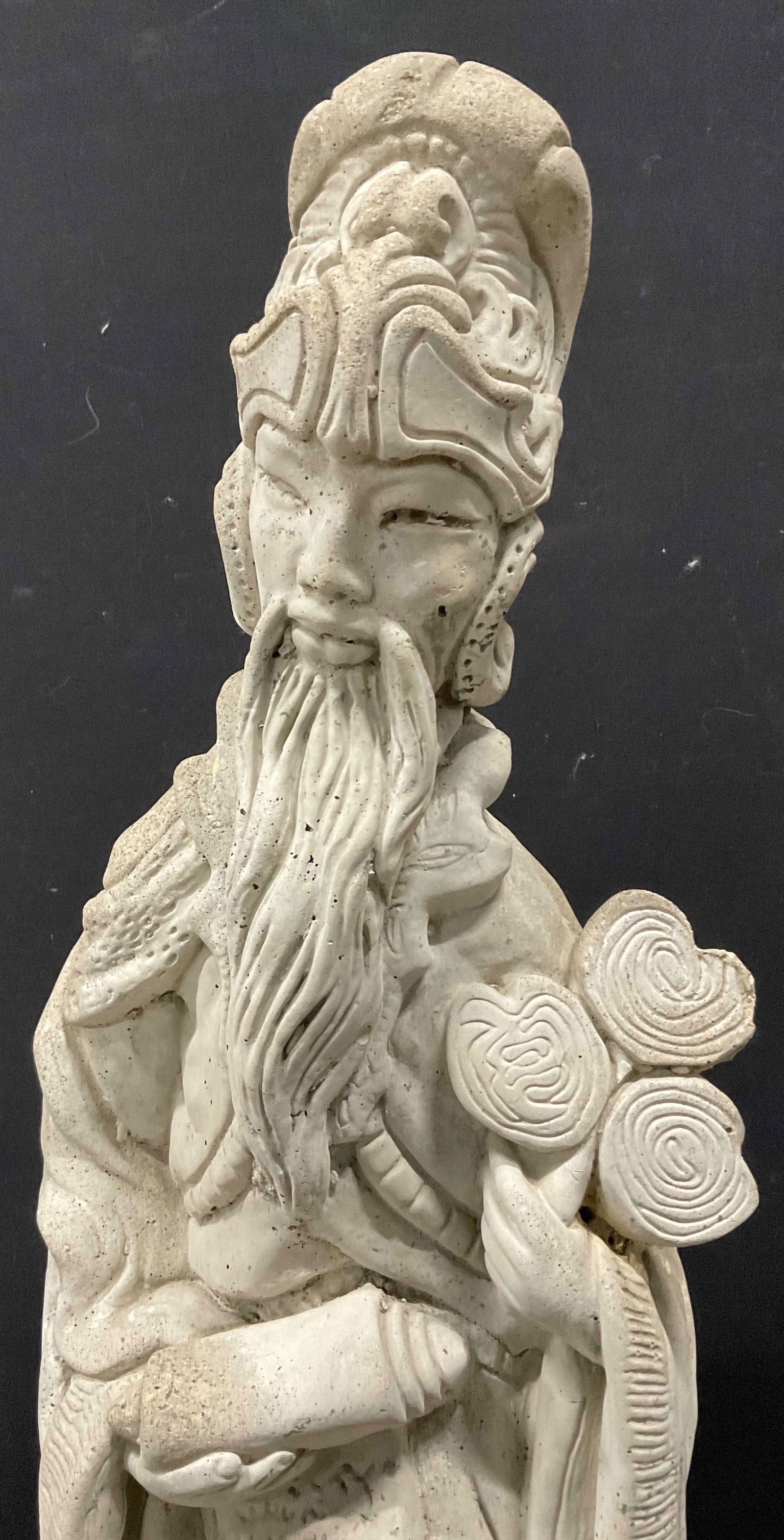 Vntg Cement Asian Man W Scroll Garden Statuary 32i (1 of 12)