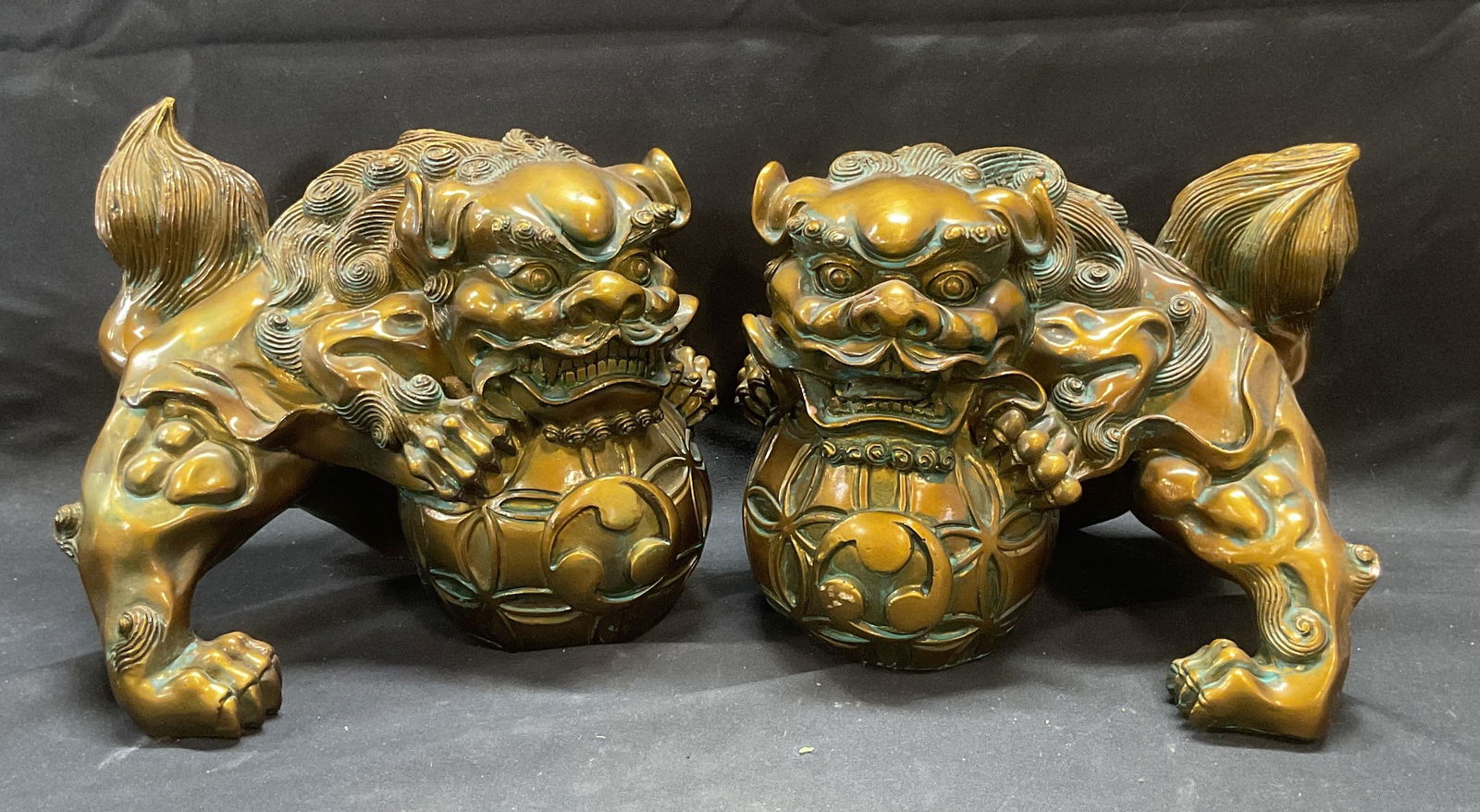 Pair Bronze Patina Foo Dog Figurals (1 of 7)