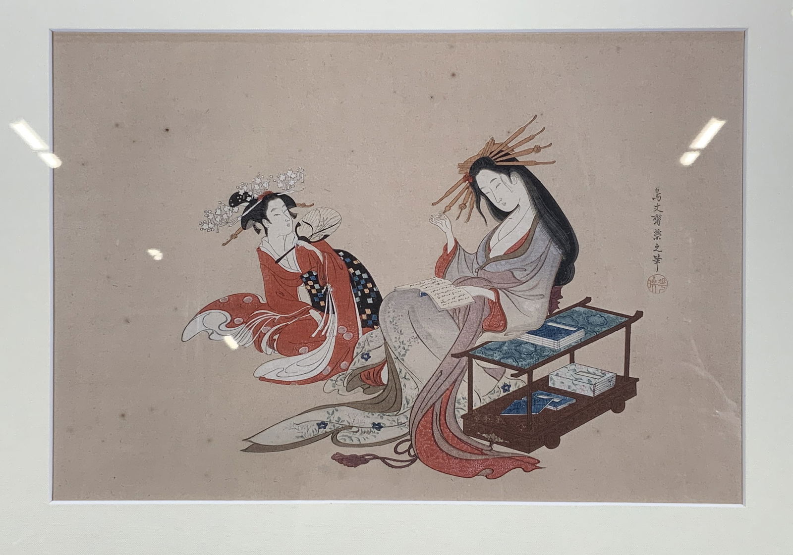 Framed 19th C. Eishi Hosada Geisha Woodblock Print (1 of 11)