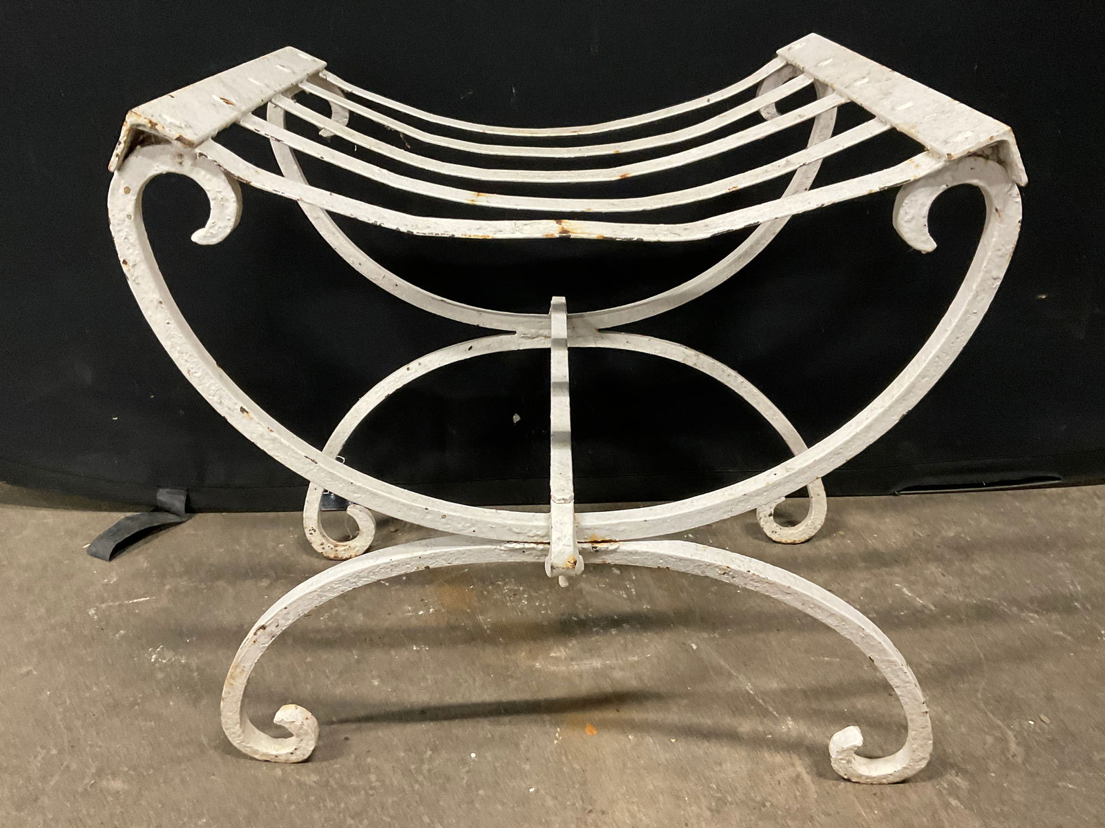 Vintage White Wrought Iron Scroll Footed Bench (1 of 8)