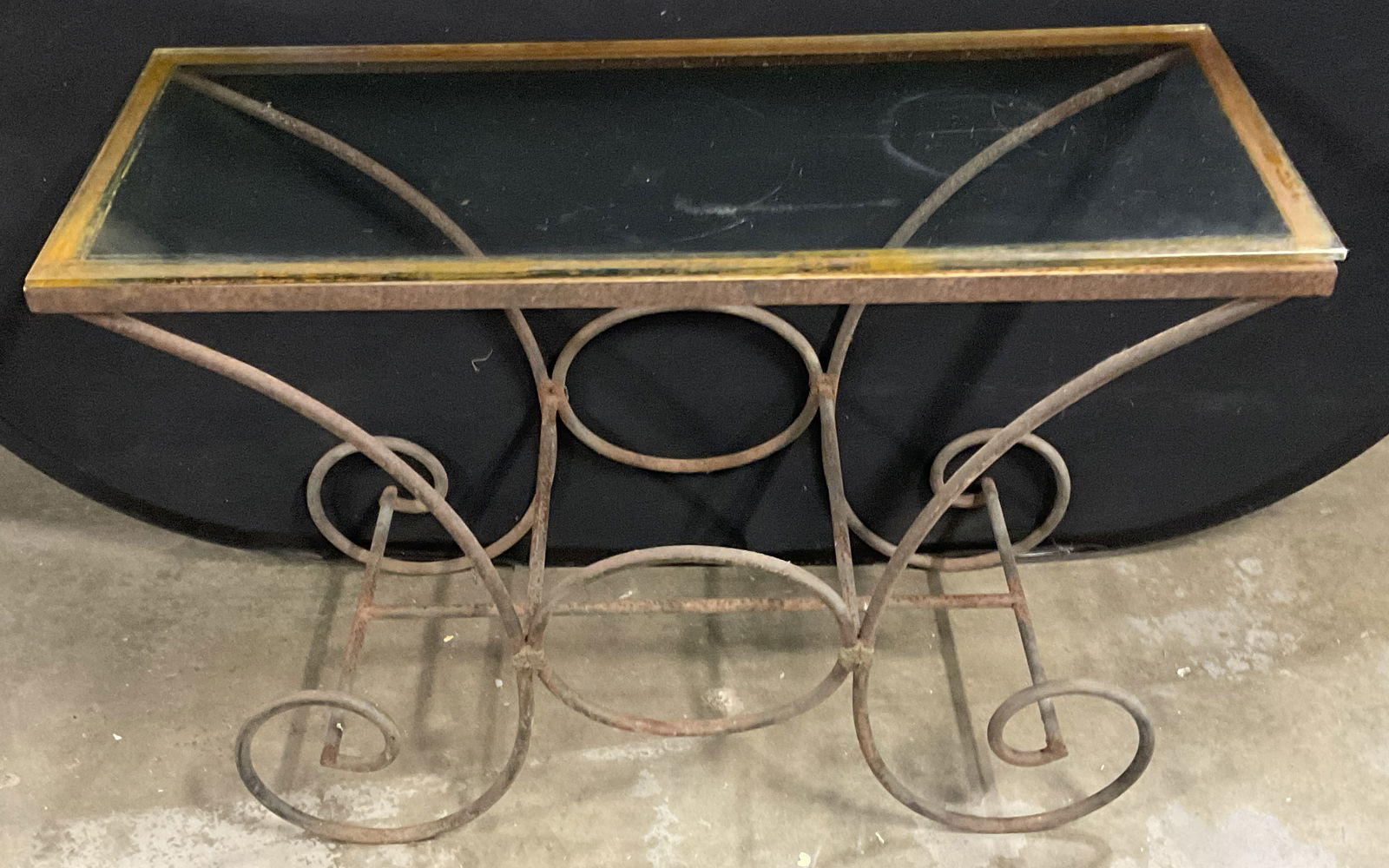 Vintage Scrolled Iron Console Table W/ Glass Top (1 of 8)