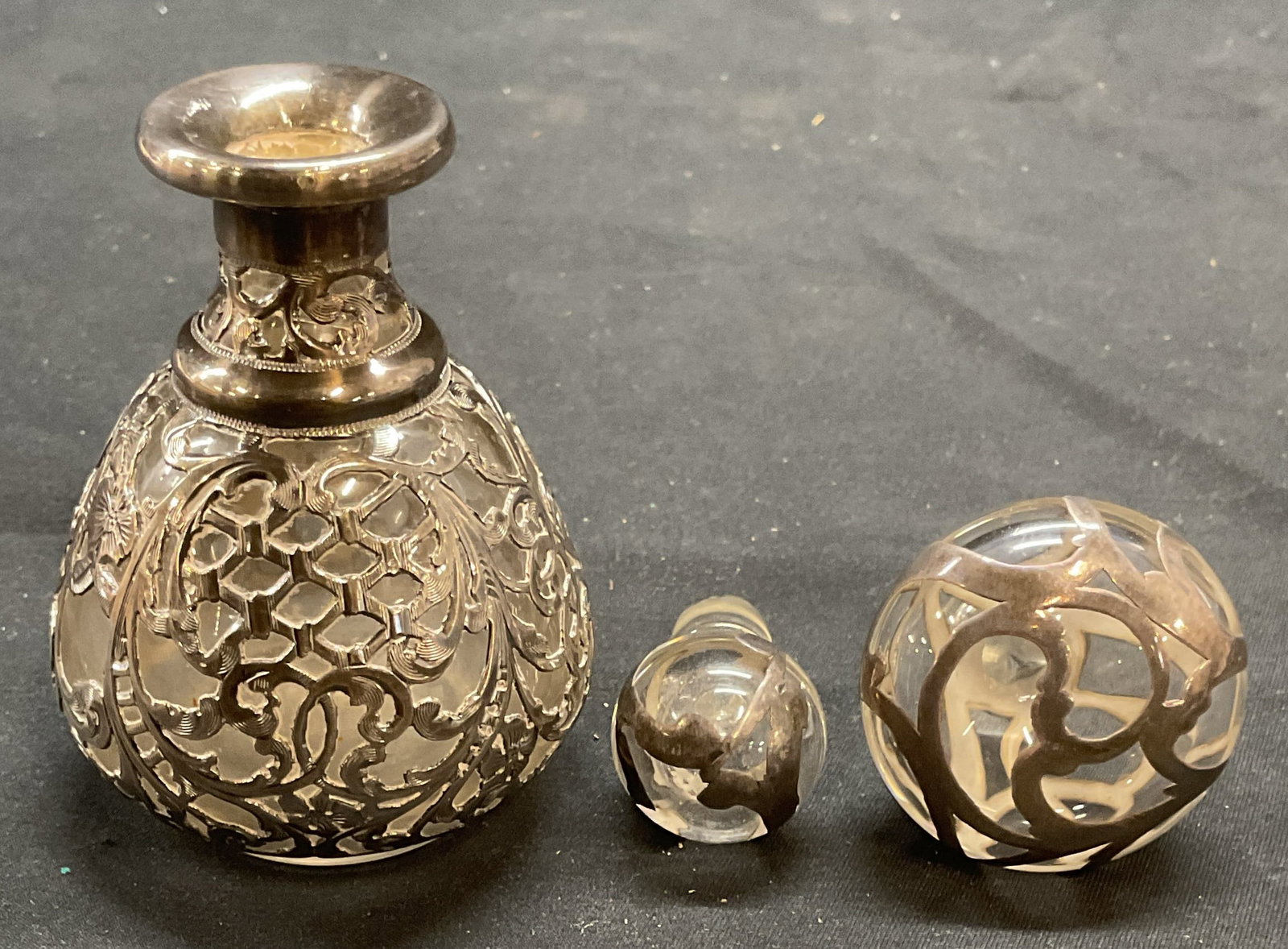 Lot 3 Sterling Silver Overlay Glass Bottle + (1 of 8)