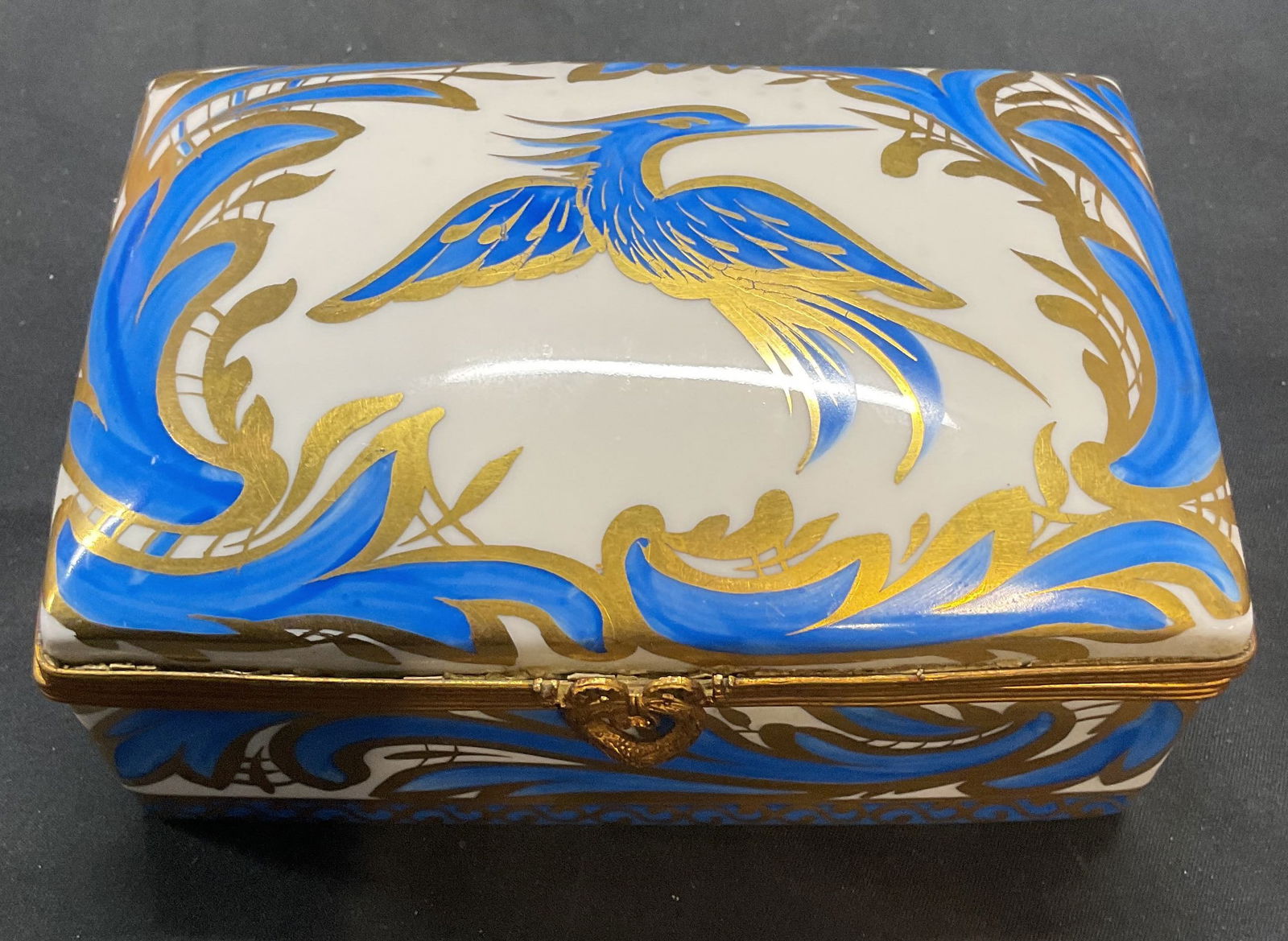Vintage Signed French Blue Gilt Porcelain Box (1 of 7)