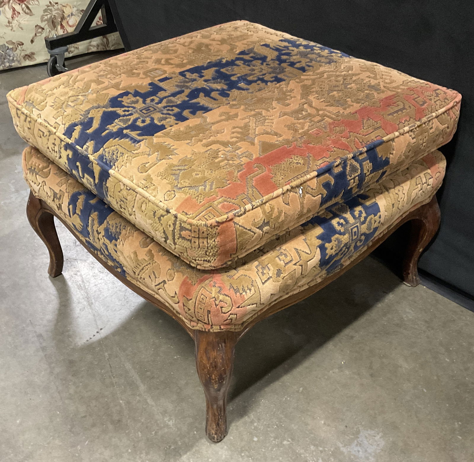 Vntg Geometric Tapestry Style Upholstered Ottoman (1 of 10)