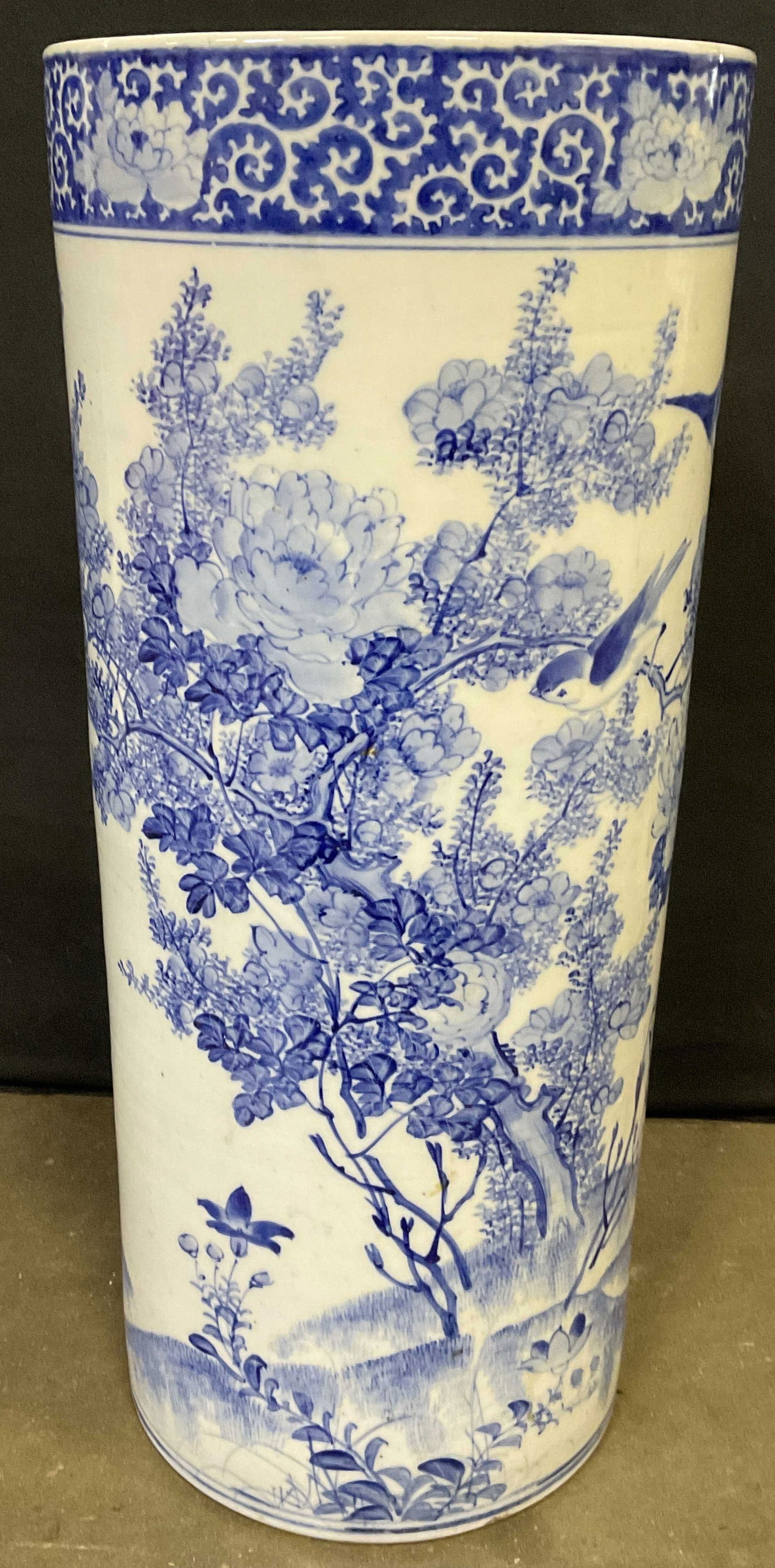 Vintage Blue & White Asian Ceramic Umbrella Stand (1 of 9)