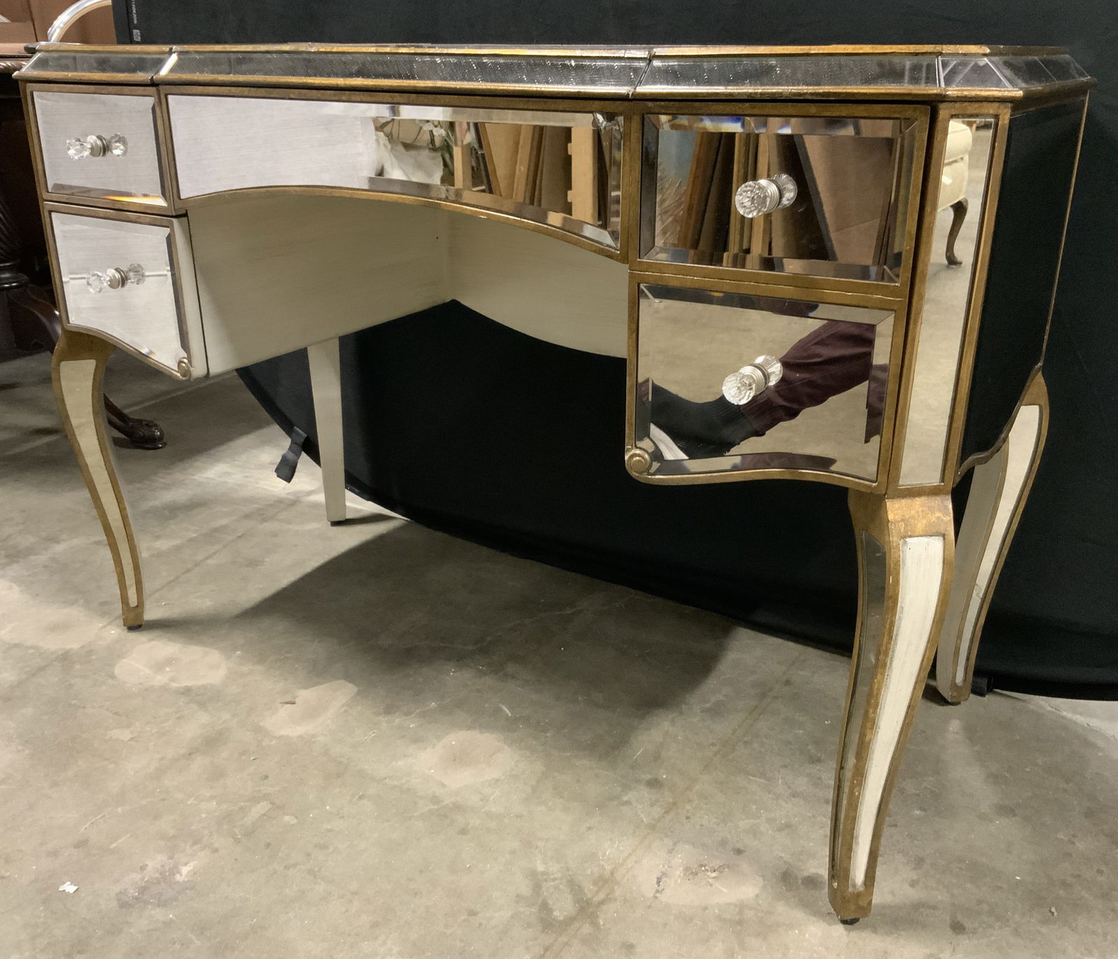 Vintage Desk Vanity Base W Mirrored Surfaces (1 of 10)