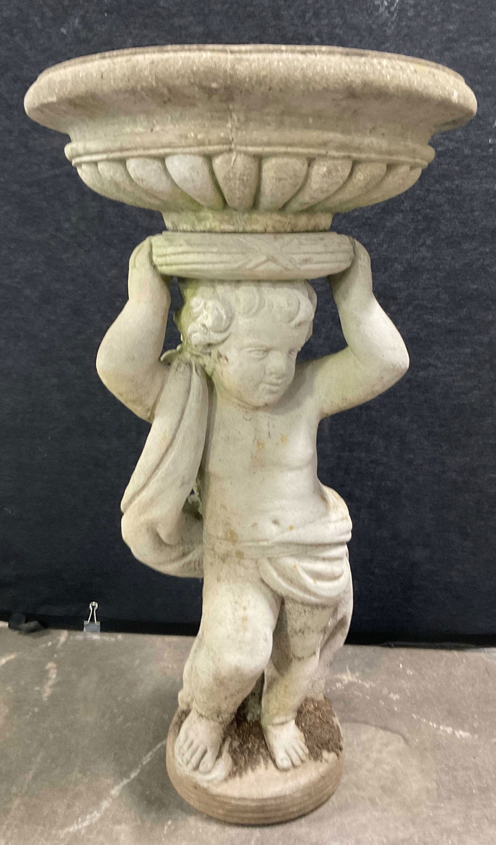 Vntg Cast Stone Putti Figure Birdbath Statuary 38in (1 of 10)