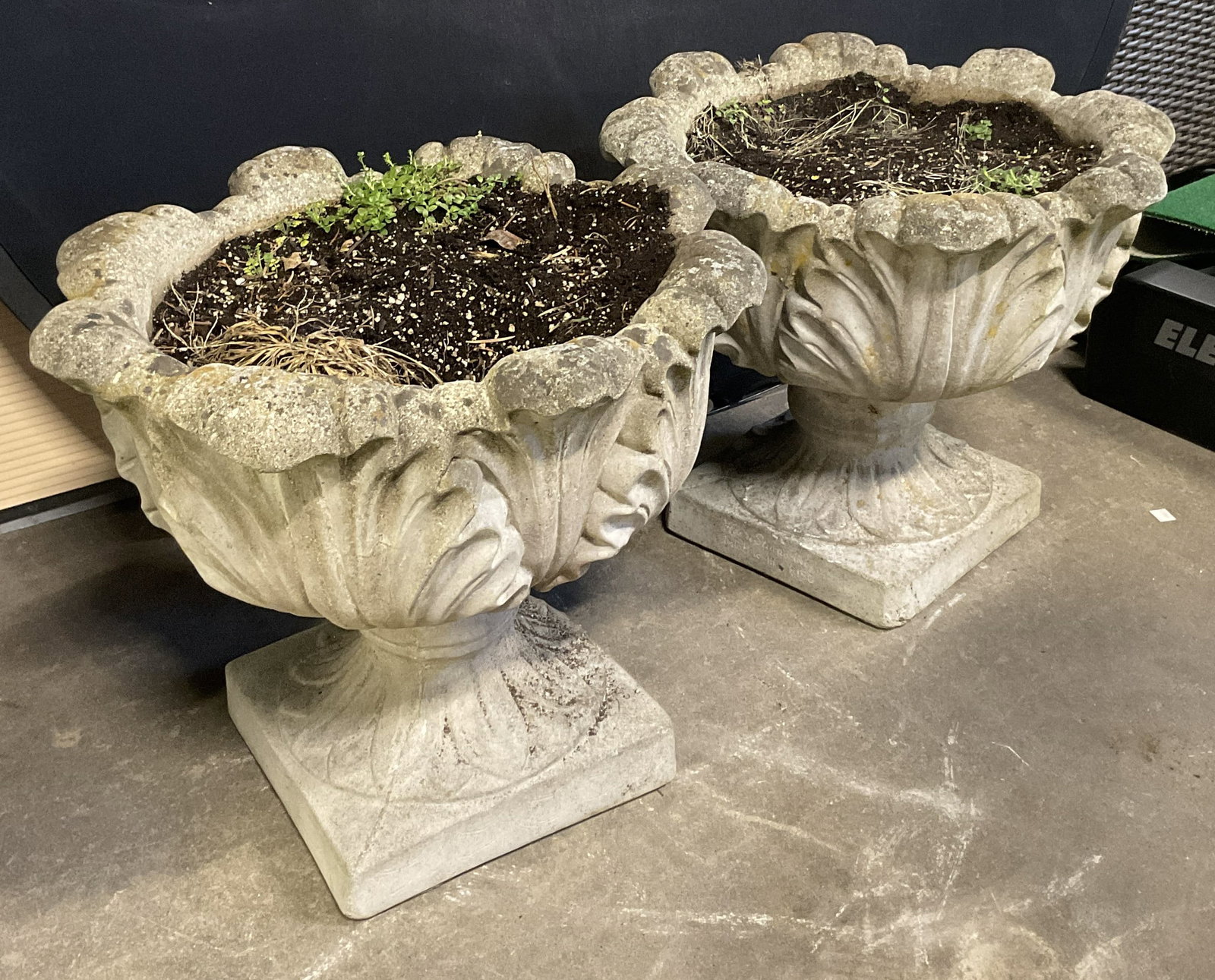 Pair Vintage Cast Stone Leaf Motif Planters (1 of 11)