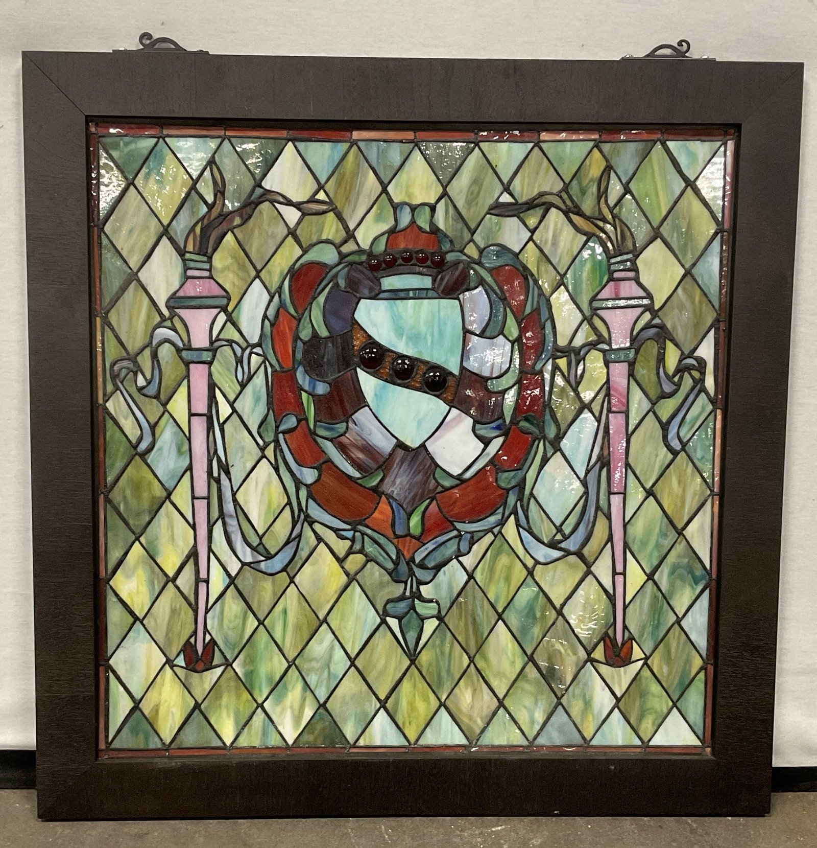 Vintage Framed Crest Motif Stained Glass Panel (1 of 8)