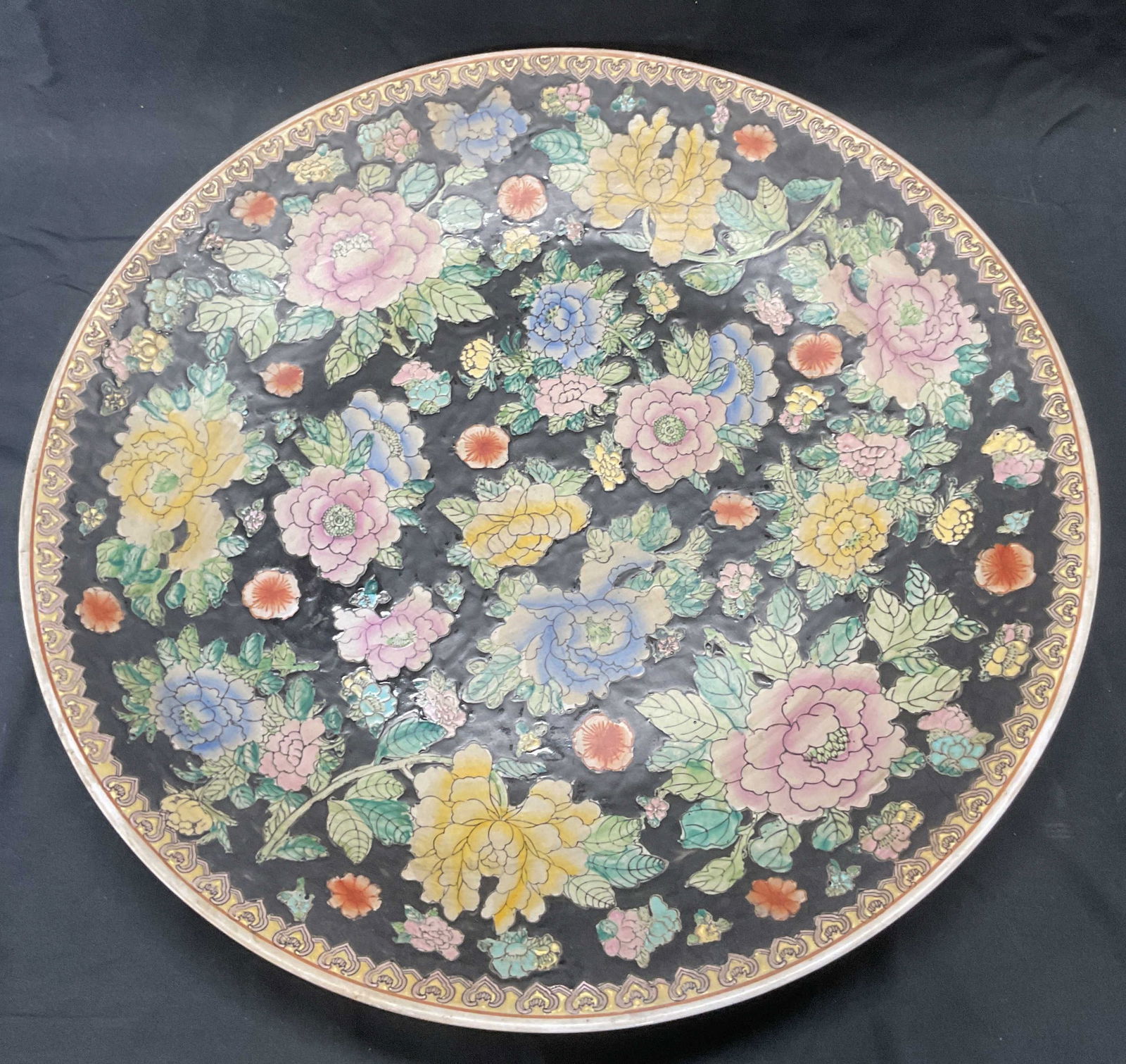 Signed Chinese Porcelain Famille Noir Plate (1 of 7)