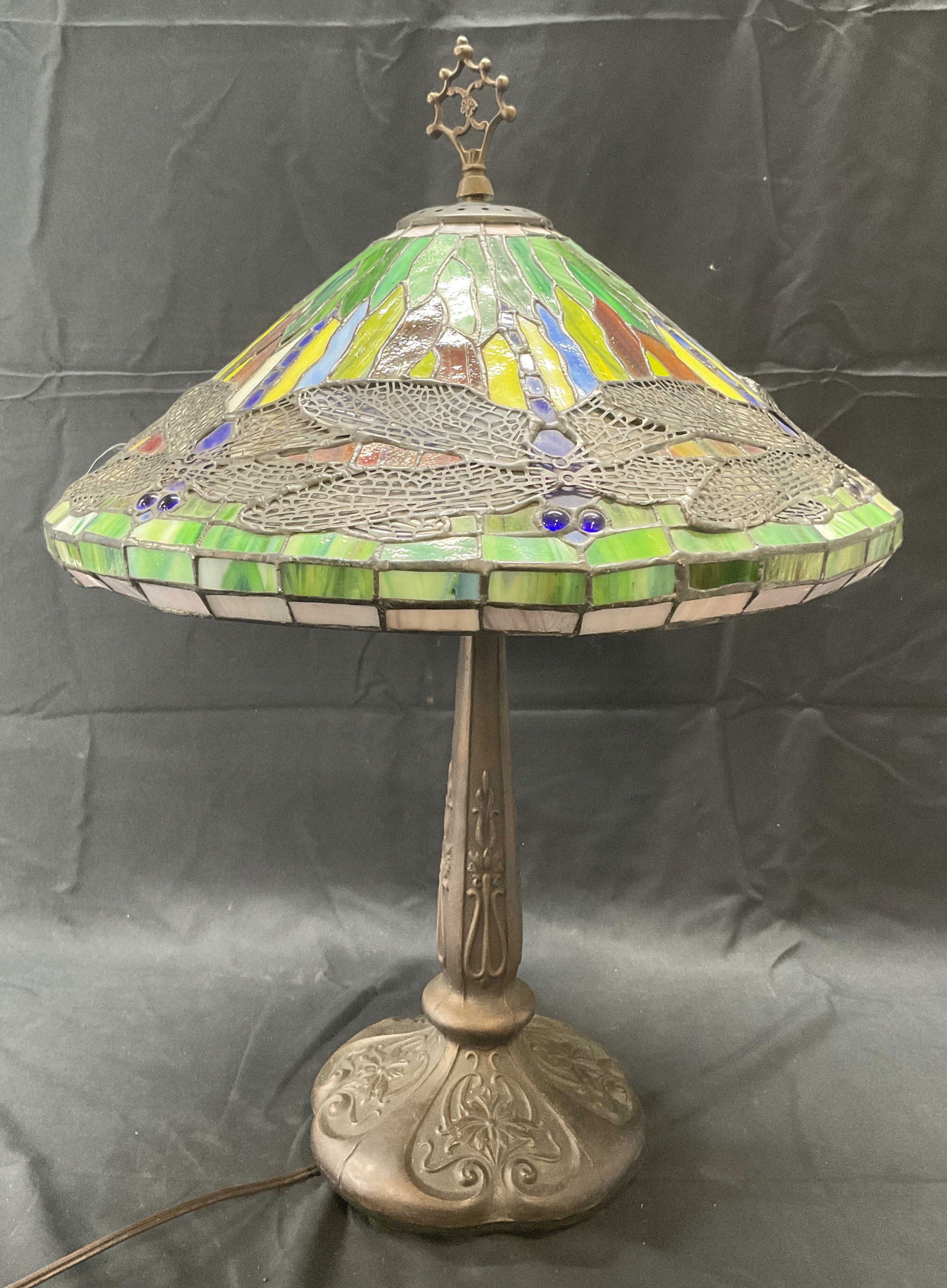 Vintage Green Slag Glass Dragonfly Table Lamp (1 of 8)