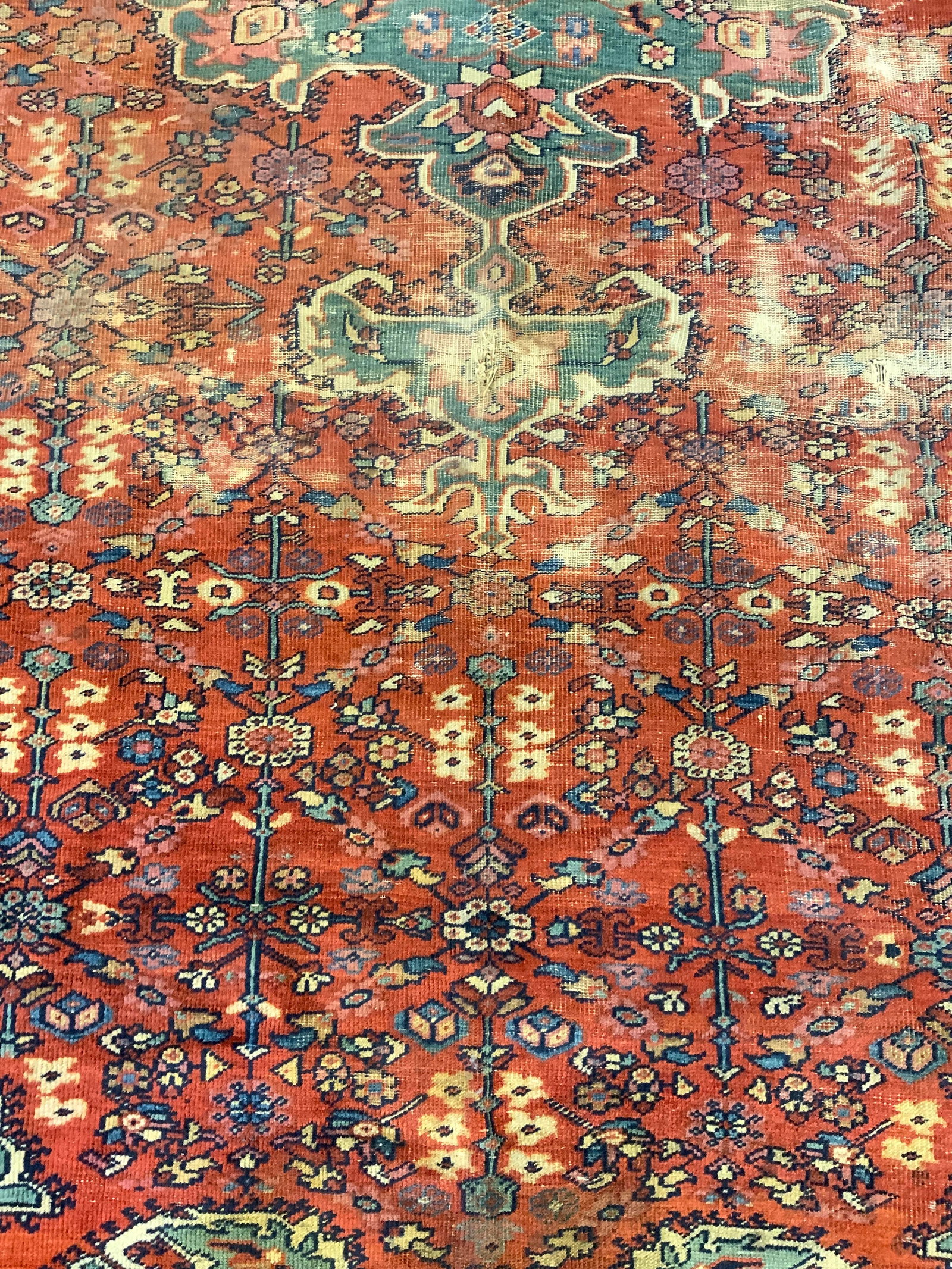 Antique Handmade Persian Wool Area Rug: Rug is handmade and wool. Piece has intricate multi toned geometric detail. Piece appears to be antique possibly vintage. Rug measures approximately 148 inches long 103 inches wide. Rug, carpet, area 