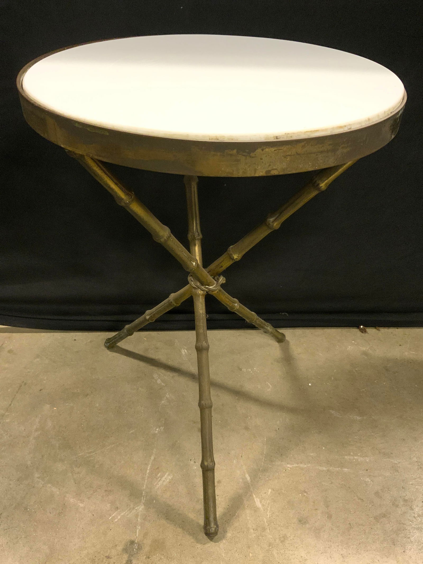 Crossed Bamboo Form Style Brass Side Table Marble Top (1 of 8)