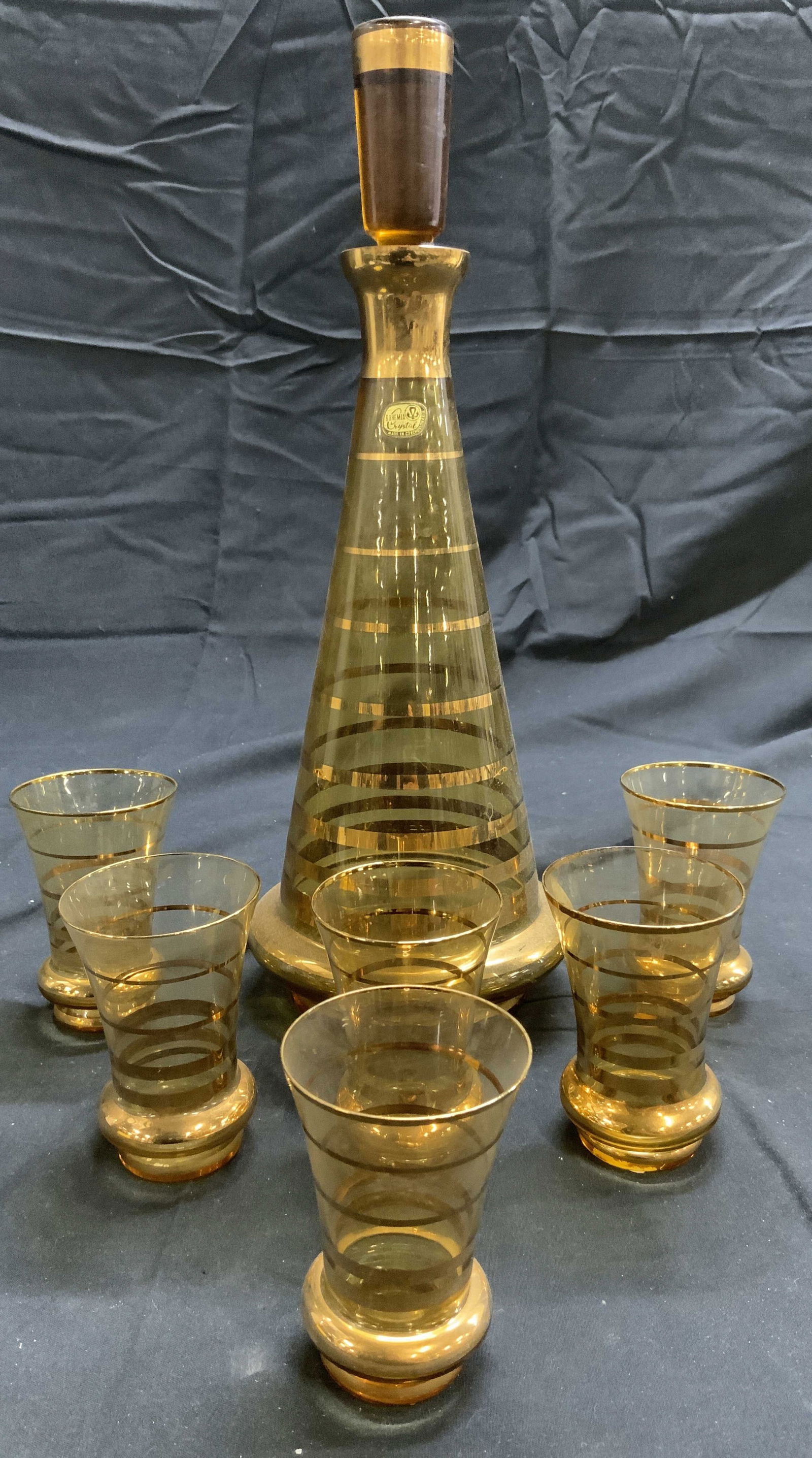 BOHEMIA Set 7 Art Glass Decanter & Cup Set (1 of 8)